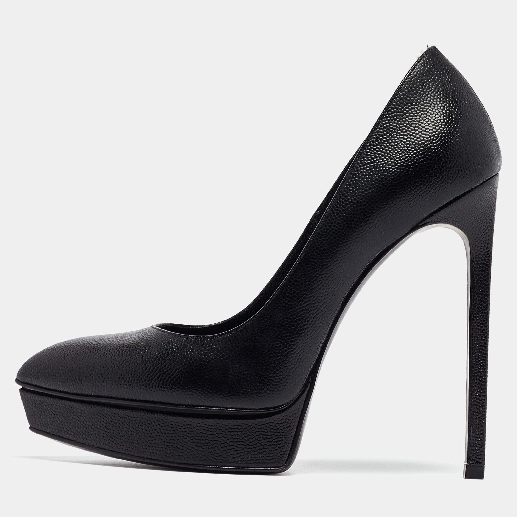 Pre Owned Saint Laurent Black Leather Janis Pumps Size 36