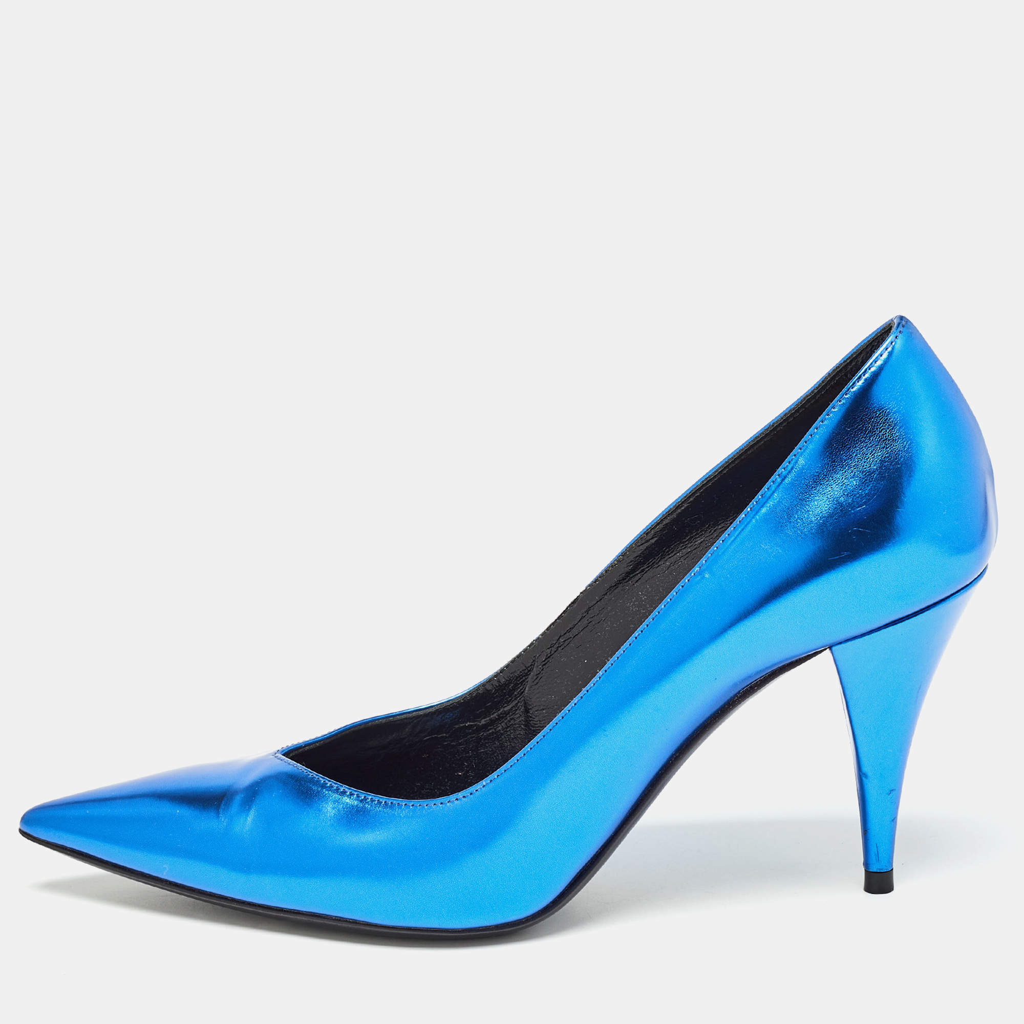 Saint Laurent Blue Leather Pointed Toe Pumps Size 36.5