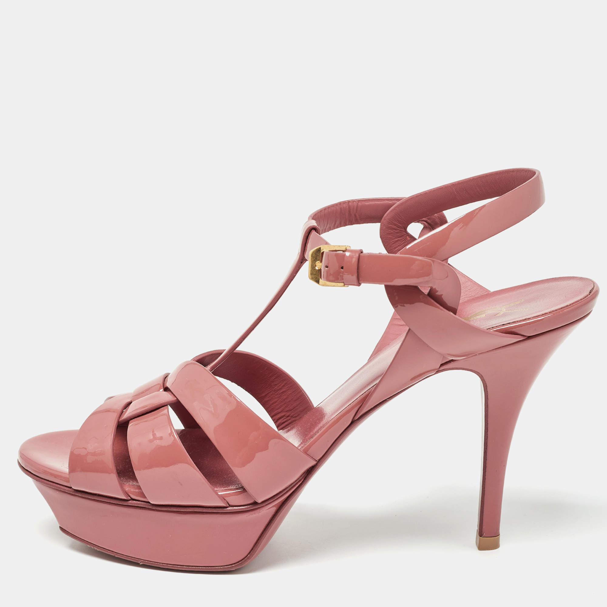 Saint Laurent Pink Patent Leather Tribute Sandals Size 39.5