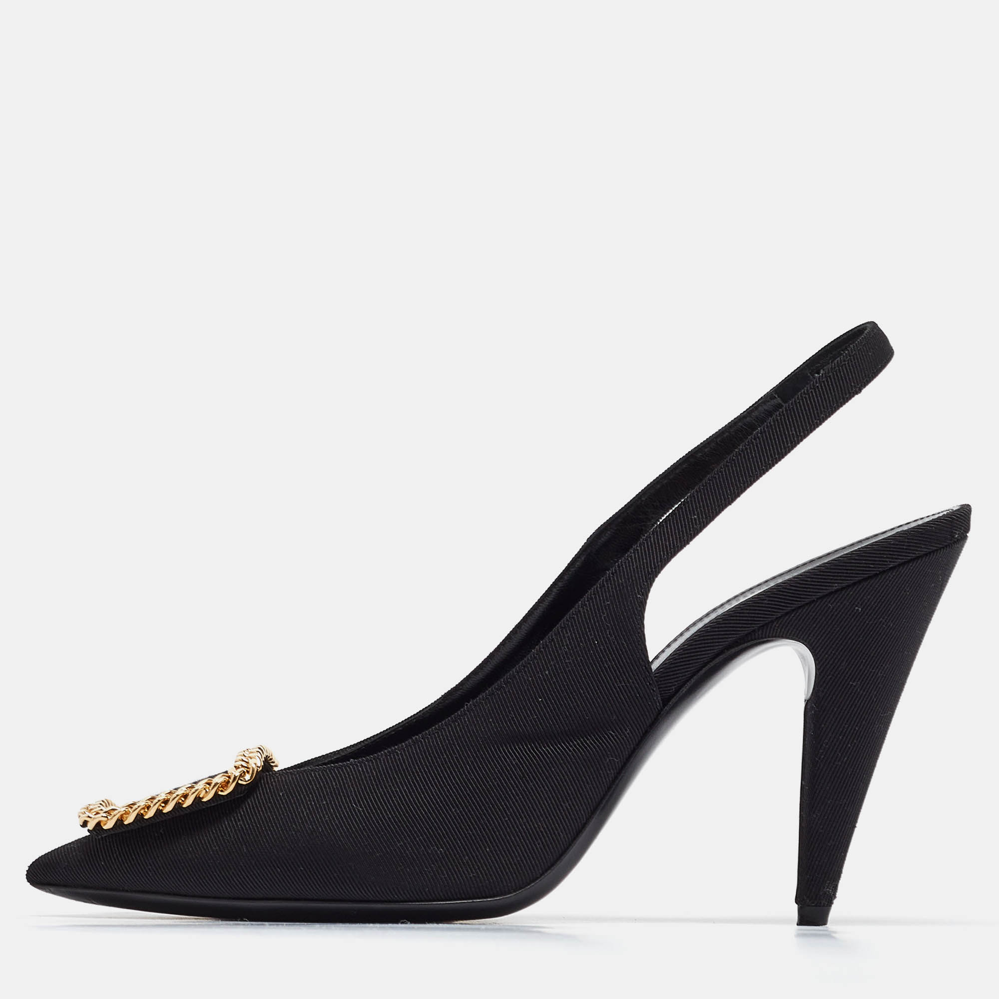 Saint Laurent Black Grosgrain St Sulpice Slingback Pumps Size 38.5