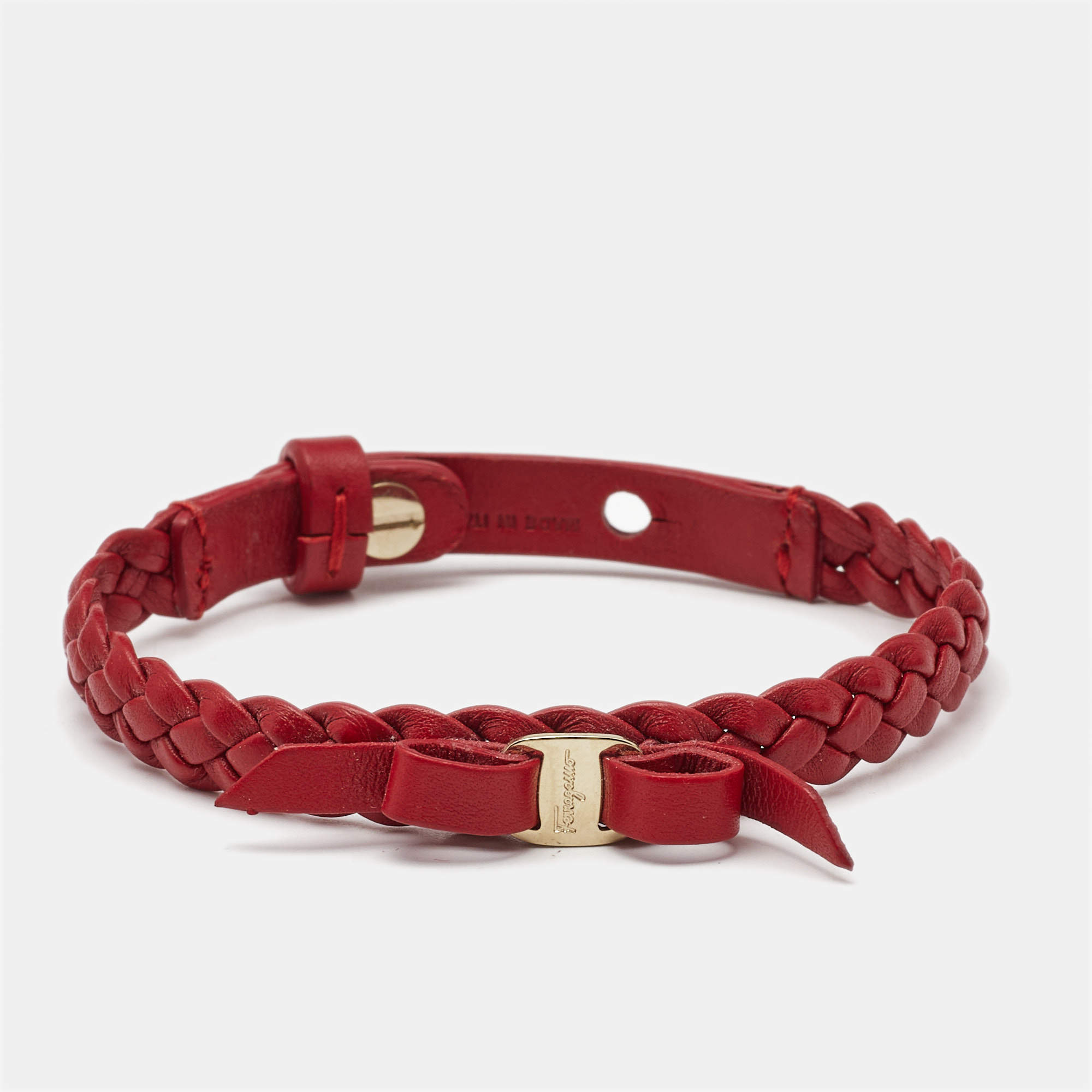 Salvatore Ferragamo Vara Bow Red Leather Gold Tone Bracelet
