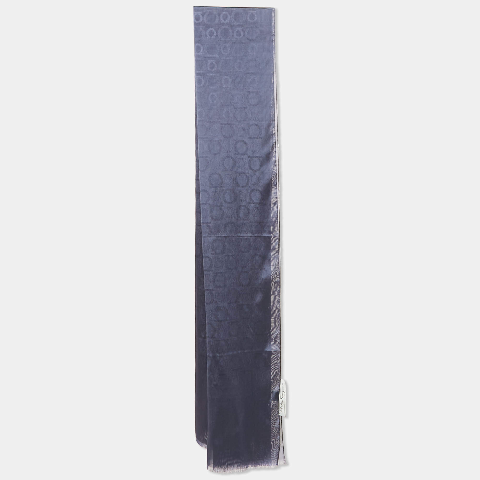 Salvatore Ferragamo Navy Blue Ganchini Silk Jacquard Lightweight Scarf