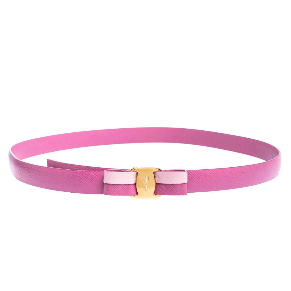 Pre Owned Salvatore Ferragamo Anemone Pink Leather Bow Belt 95CM