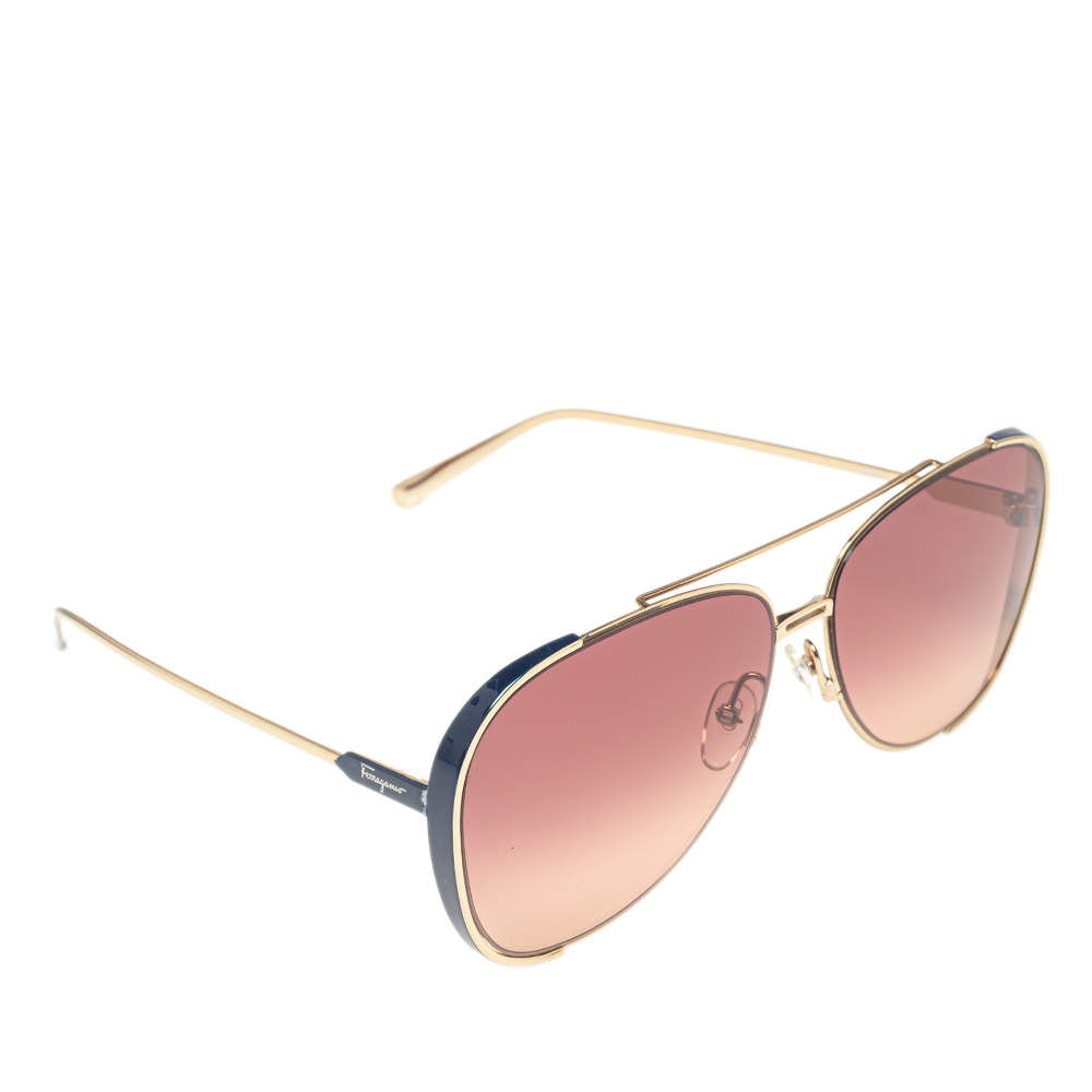 Pre Owned Salvatore Ferragamo Pink/Blue Acetate SF205S Gradient Aviator Sunglasses