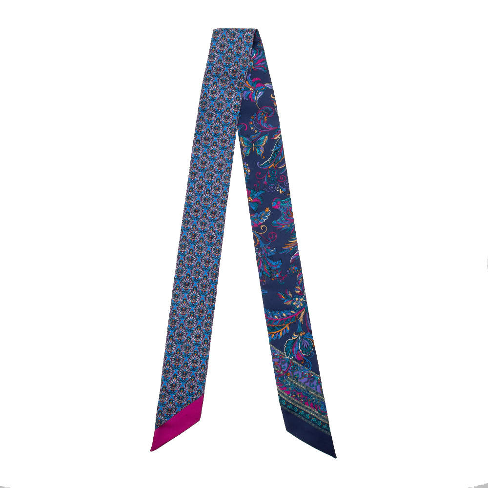 مملوكة مسبقًا Salvatore Ferragamo Marine Blue Floral Print Silk Bandeau