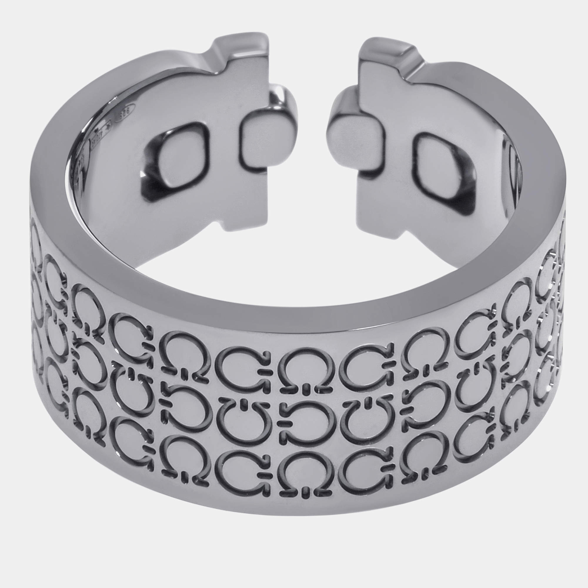 Pre Owned Salvatore Ferragamo Gancini Rhodium Silver Band Ring Sz. 9.5