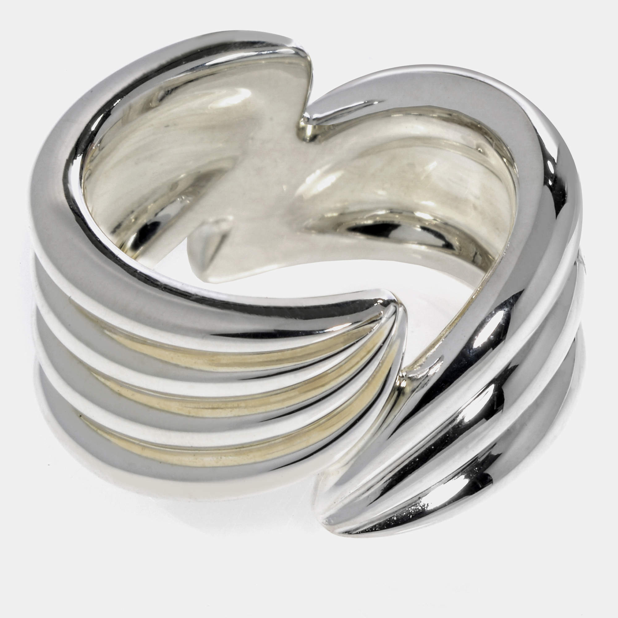 Pre Owned Salvatore Ferragamo Wedge Sterling Silver Band Ring Sz. 7.5