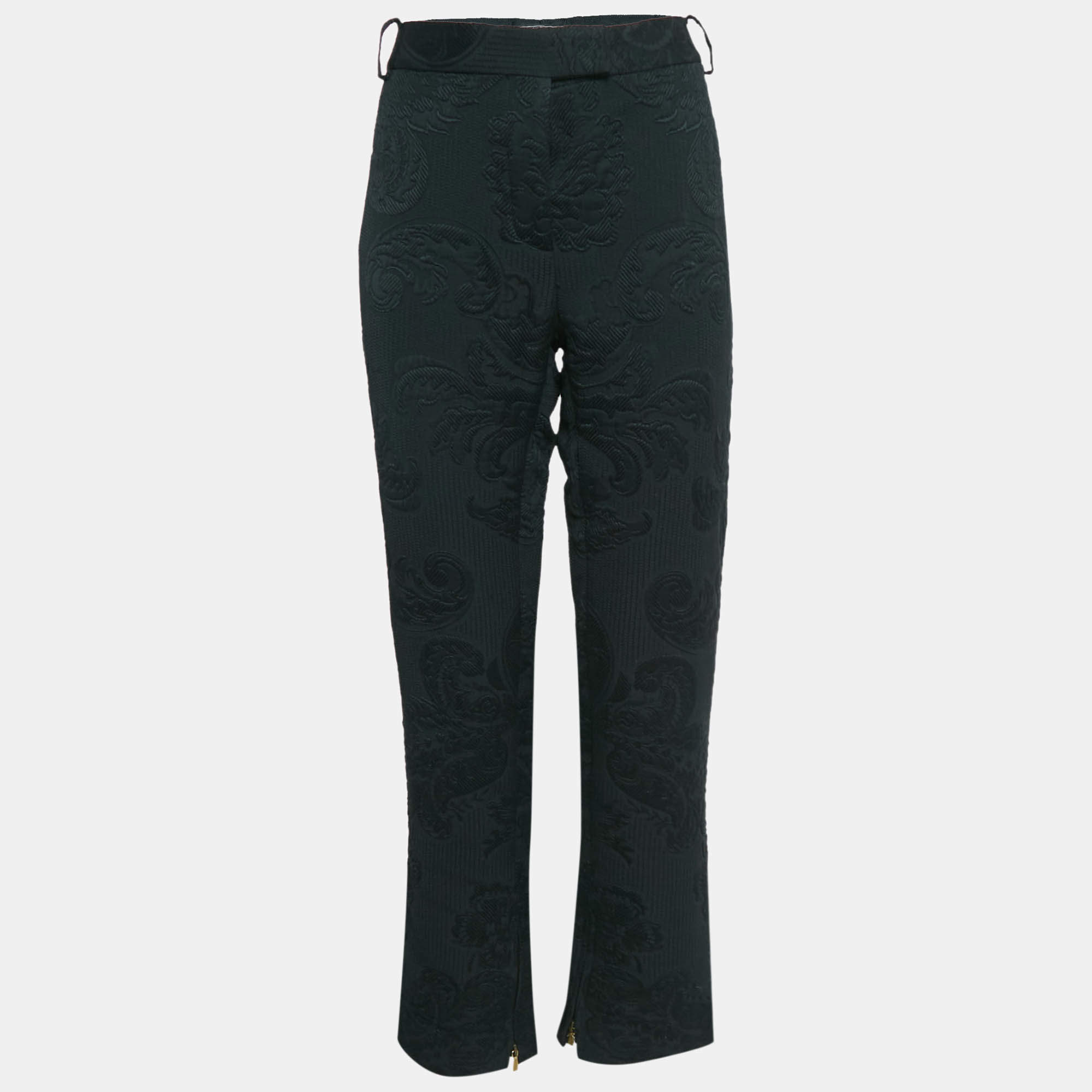 Salvatore Ferragamo Black Floral Jacquard Lace-Up Trousers M
