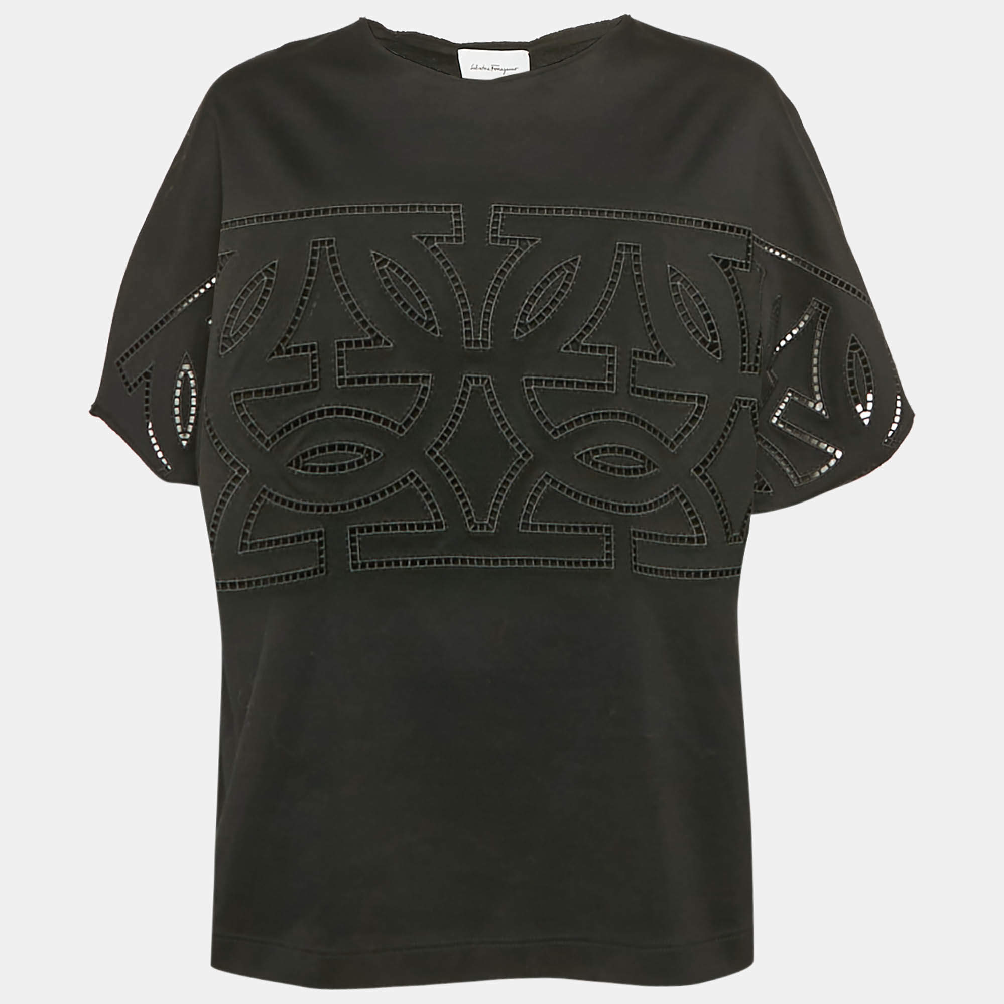 Salvatore Ferragamo Black Jersey Cut-Out Detail Top L