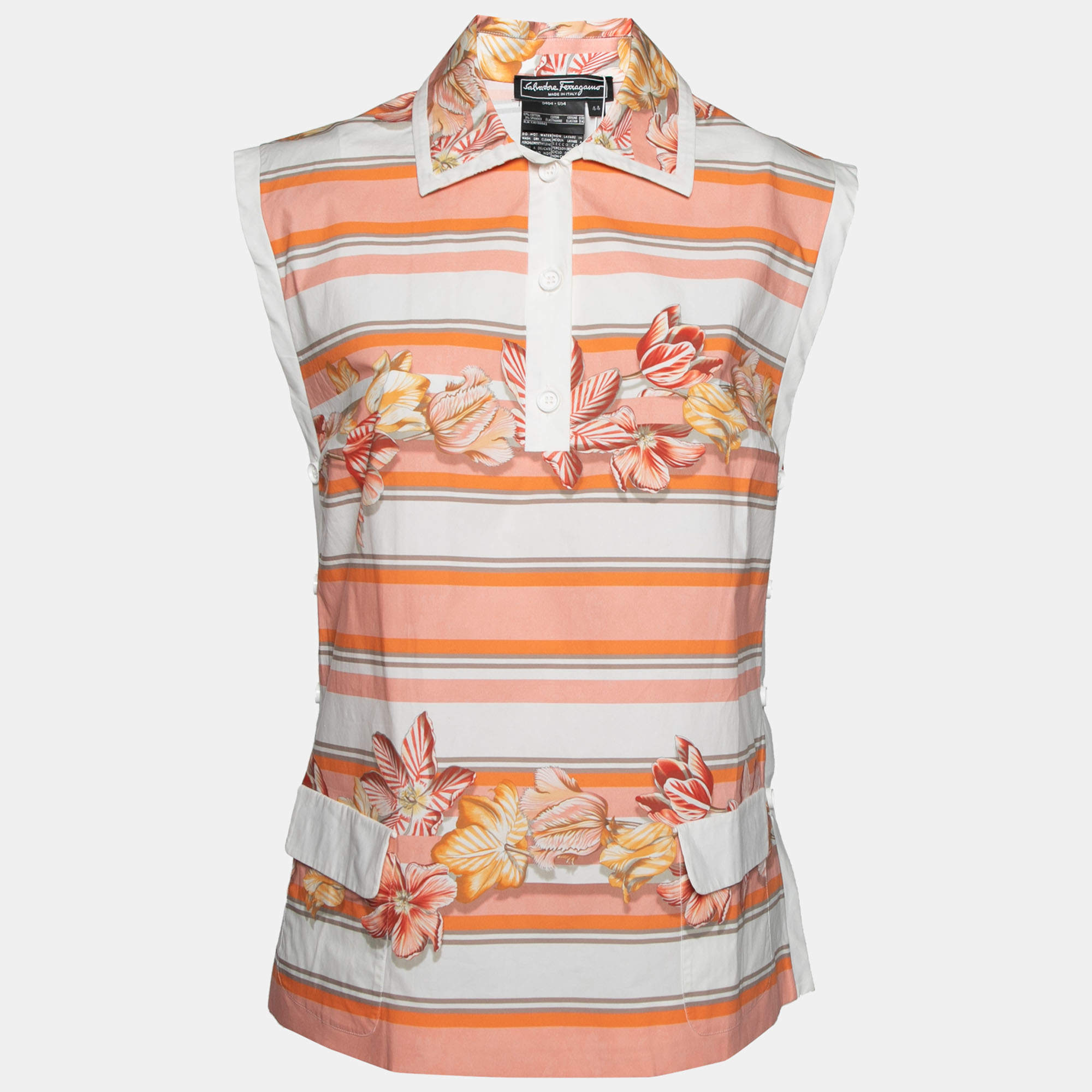 Pre Owned Salvatore Ferragamo Multicolor Printed Cotton Sleeveless Shirt M