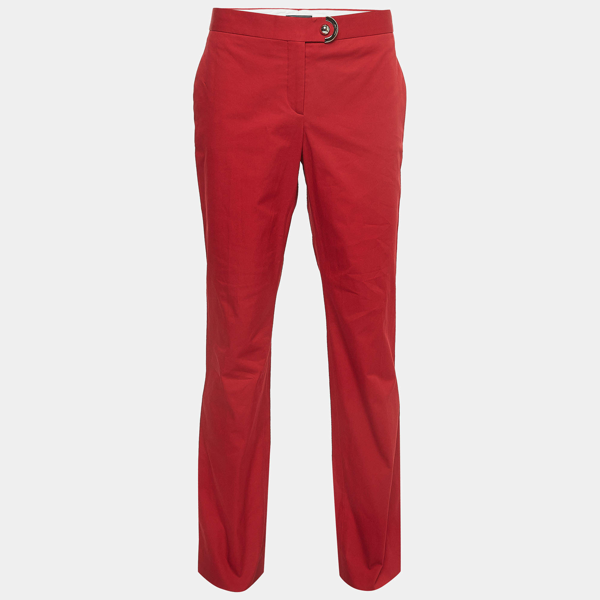 Pre Owned Salvatore Ferragamo Red Stretch Cotton Trousers L
