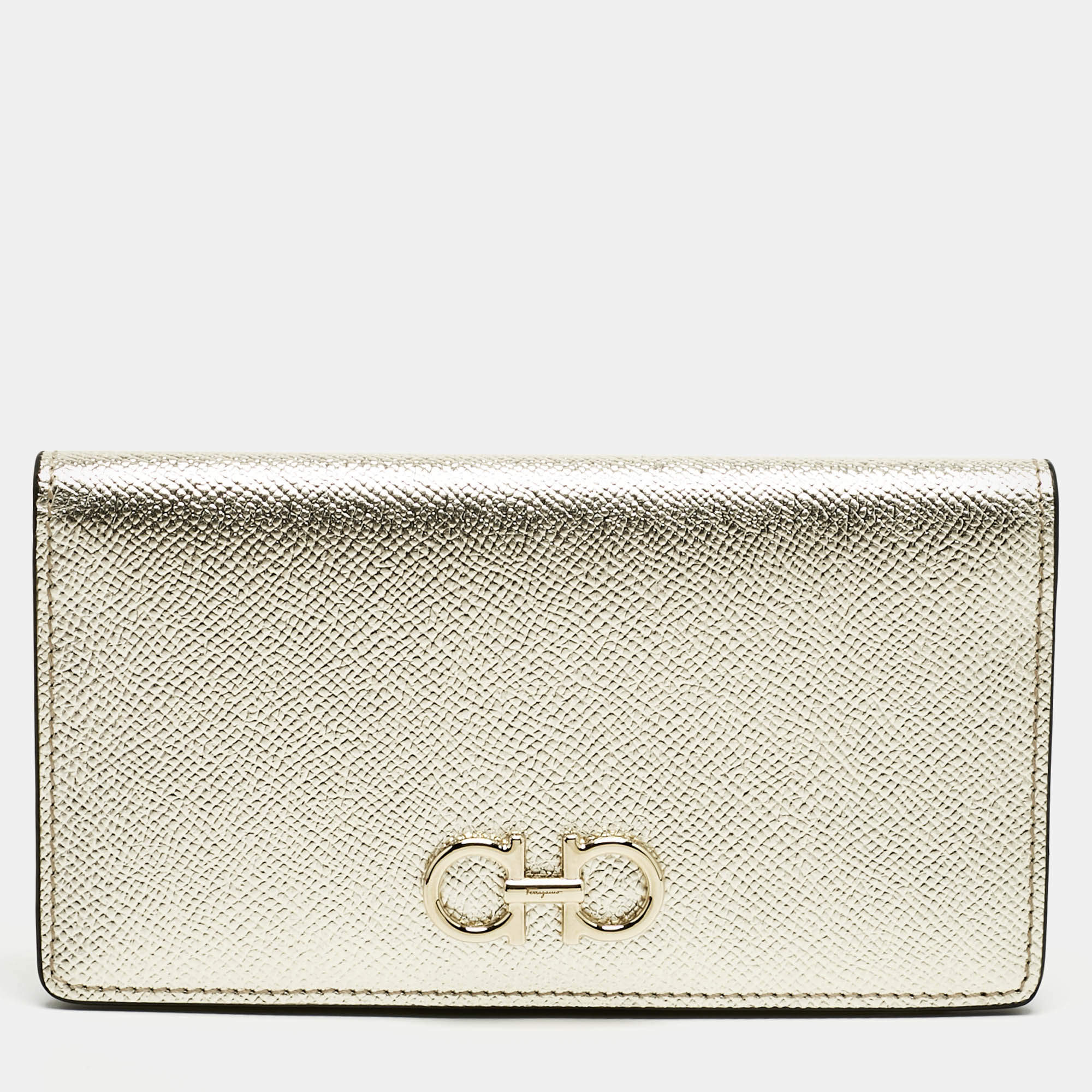 مملوكة مسبقًا محفظة طويلة سالفاتوري فيراغامو غانسيني جلد ذهبي