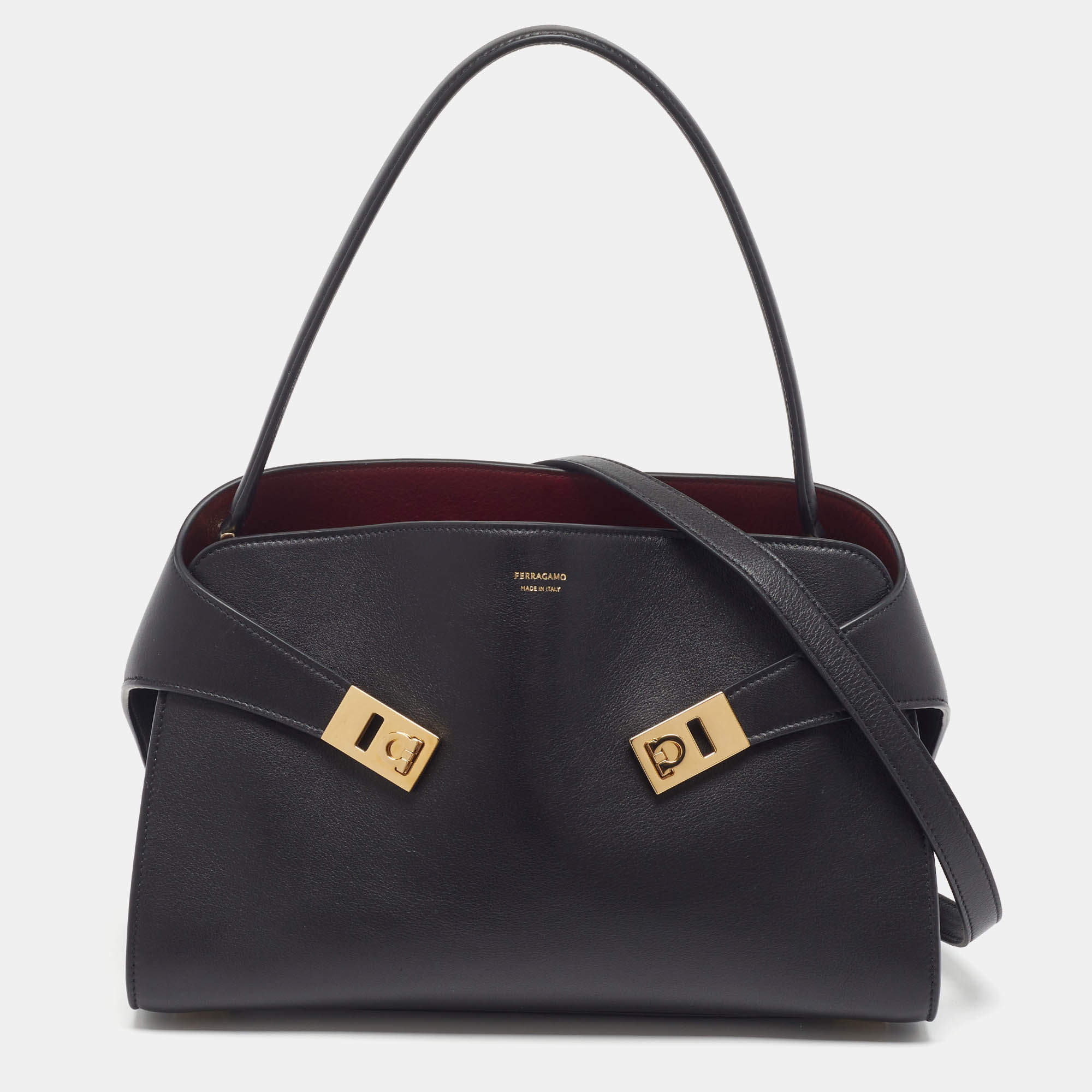 Pre Owned Salvatore Ferragamo Hug Soft Medium Black Leather Shoulder Bag