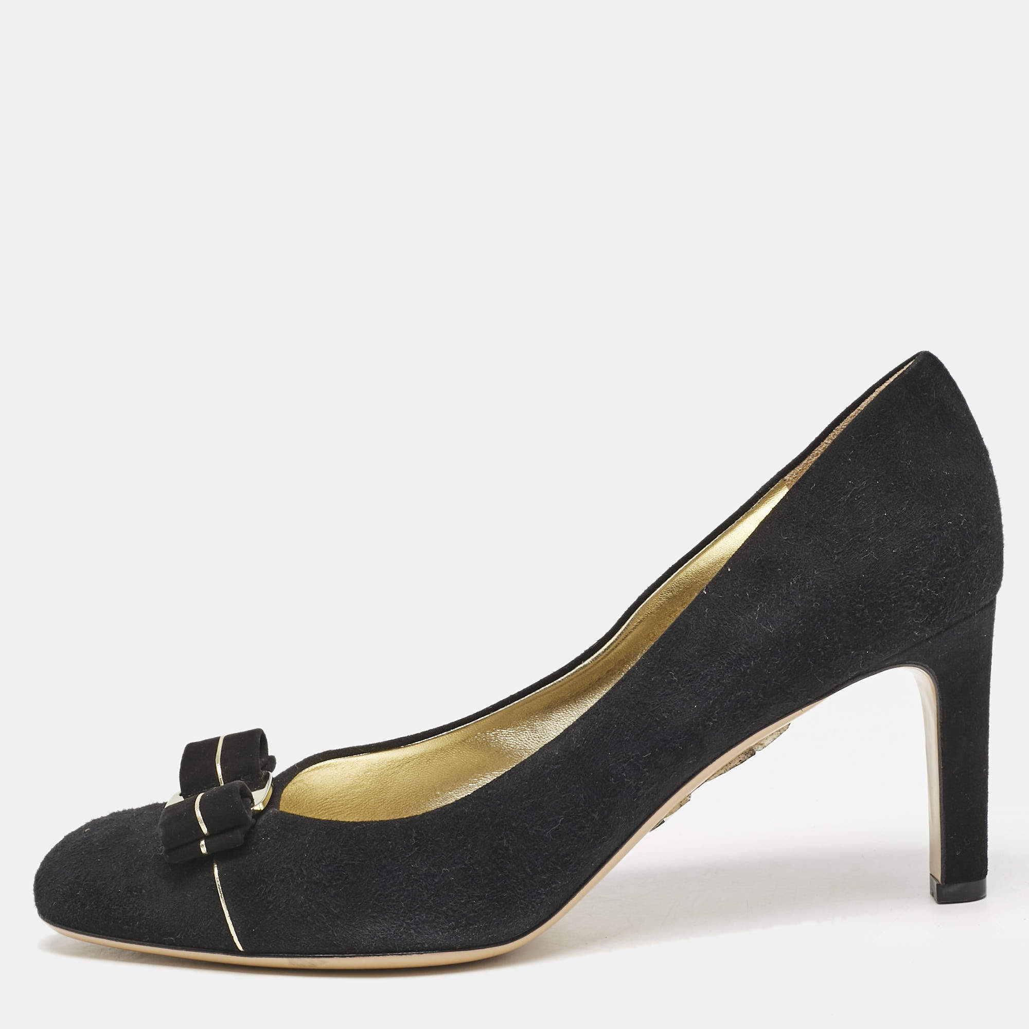 مملوكة مسبقًا Salvatore Ferragamo Black Suede Carla Pumps Size 40