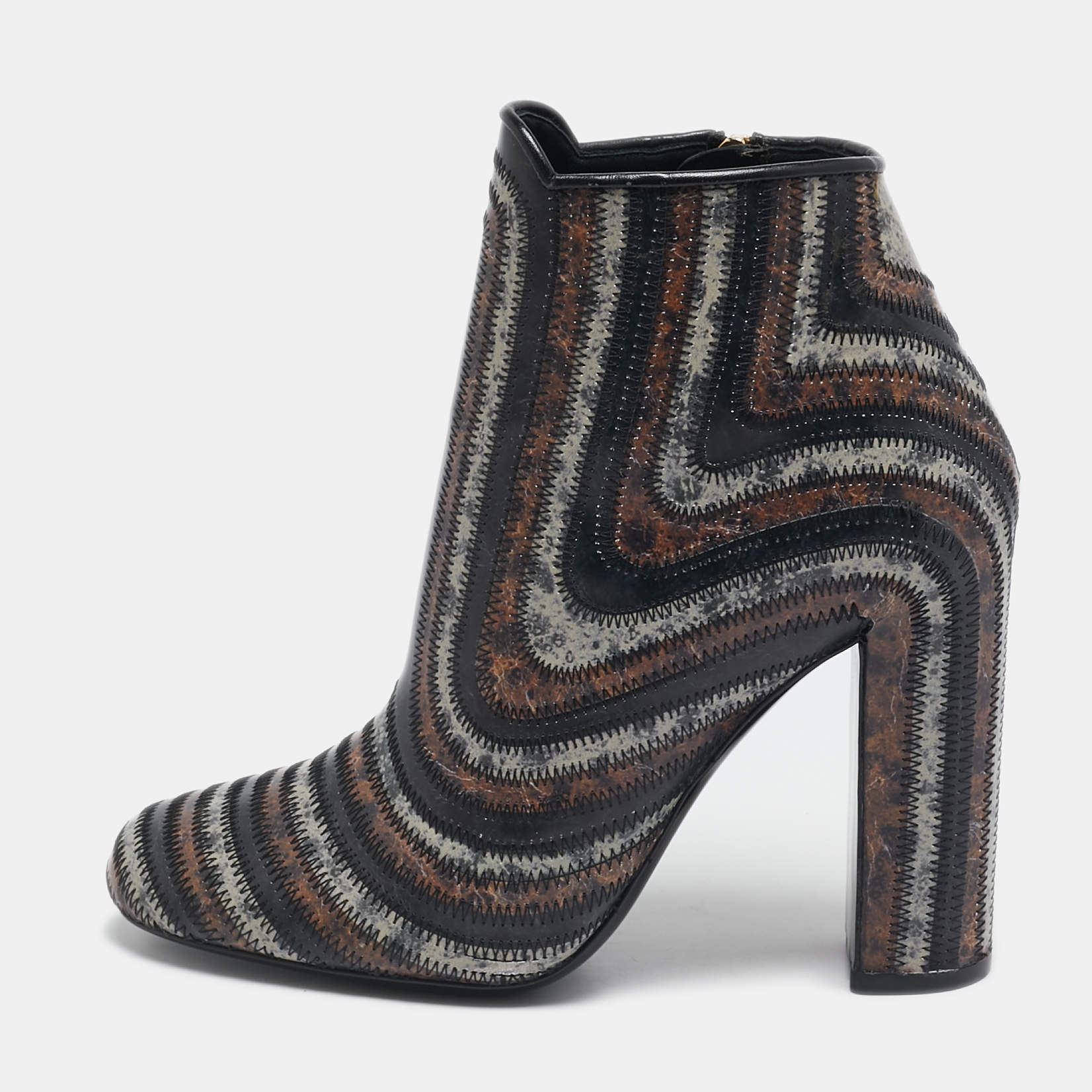 Salvatore Ferragamo Multicolor Printed Leather Zipped Ankle Length Boots Size 37.5