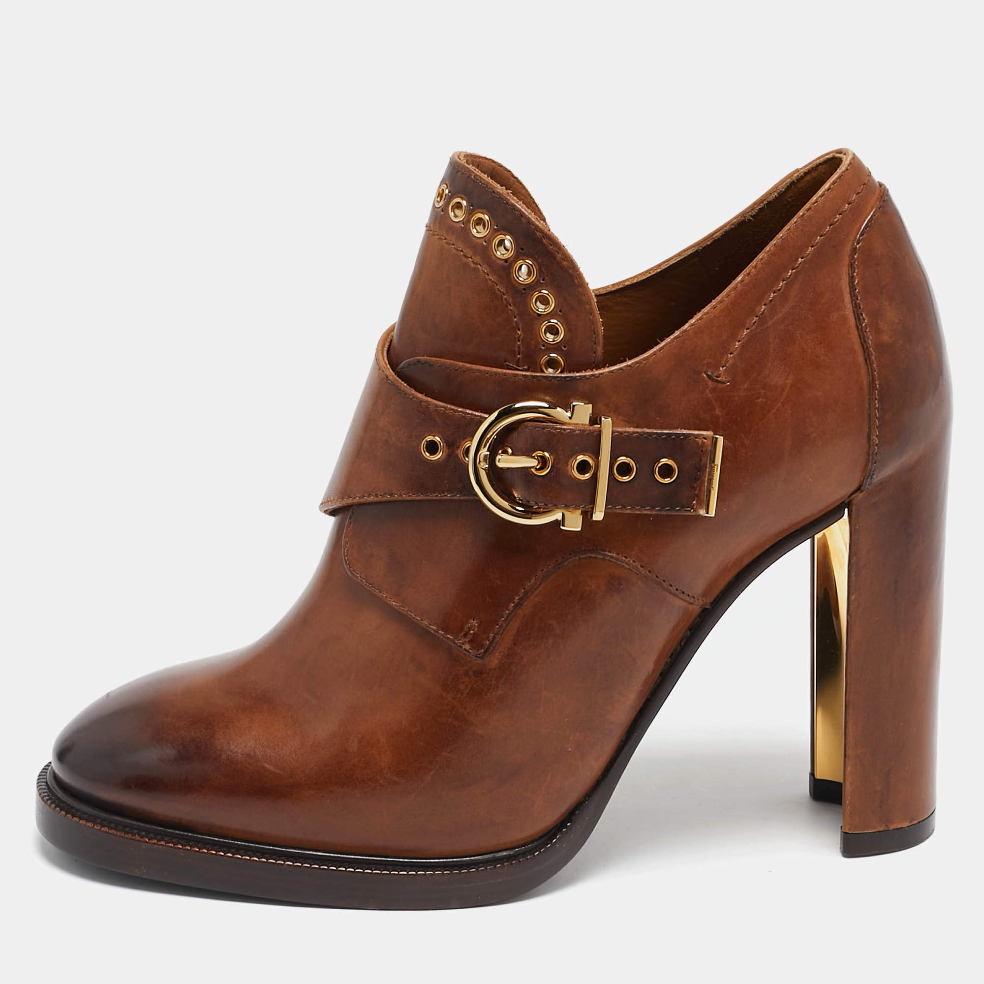 Salvatore Ferragamo Brown Leather Nevers Ankle Length Boots Size 39