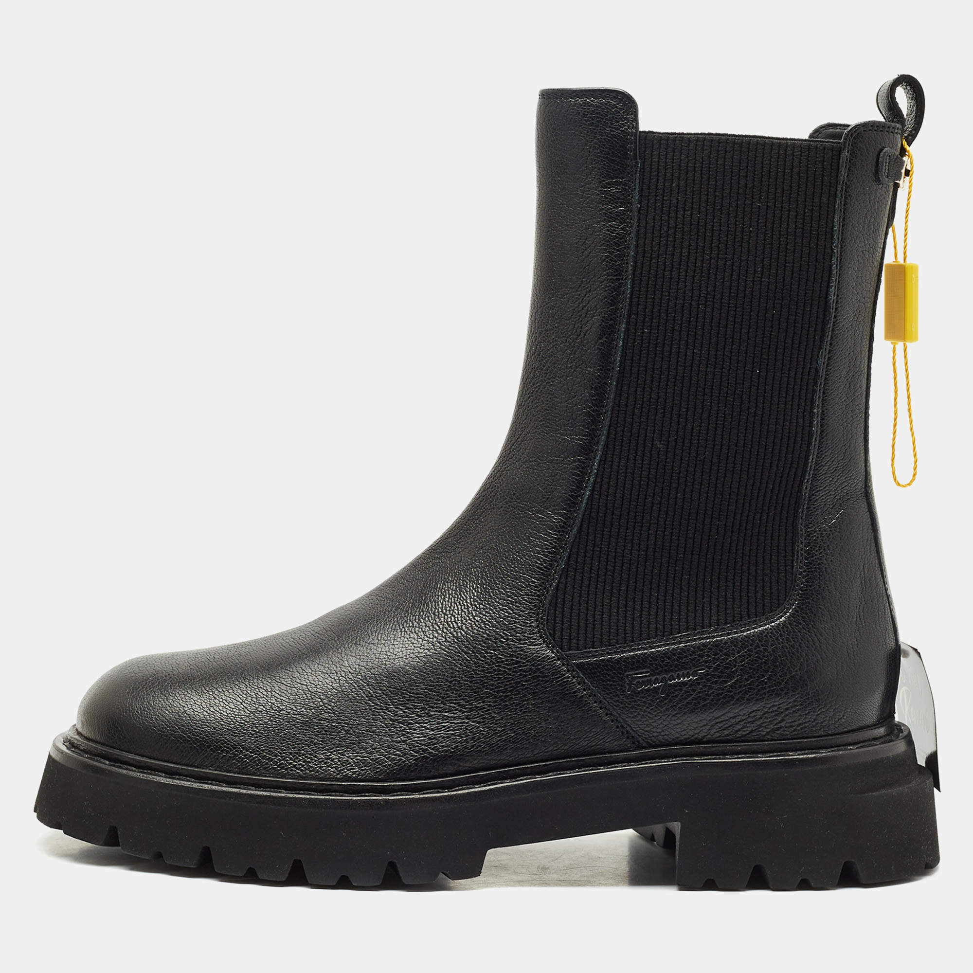 Salvatore Ferragamo Black Leather Oderico Ankle Boots Size 39.5