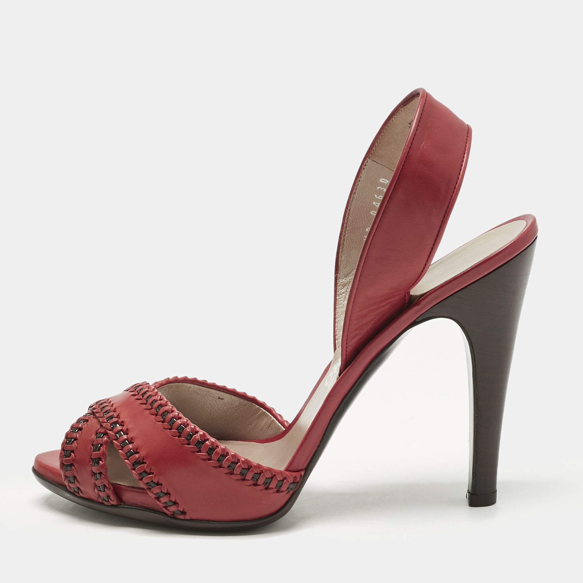 Pre Owned Salvatore Ferragamo Red Leather Peep Toe Slingback Pumps Size 40