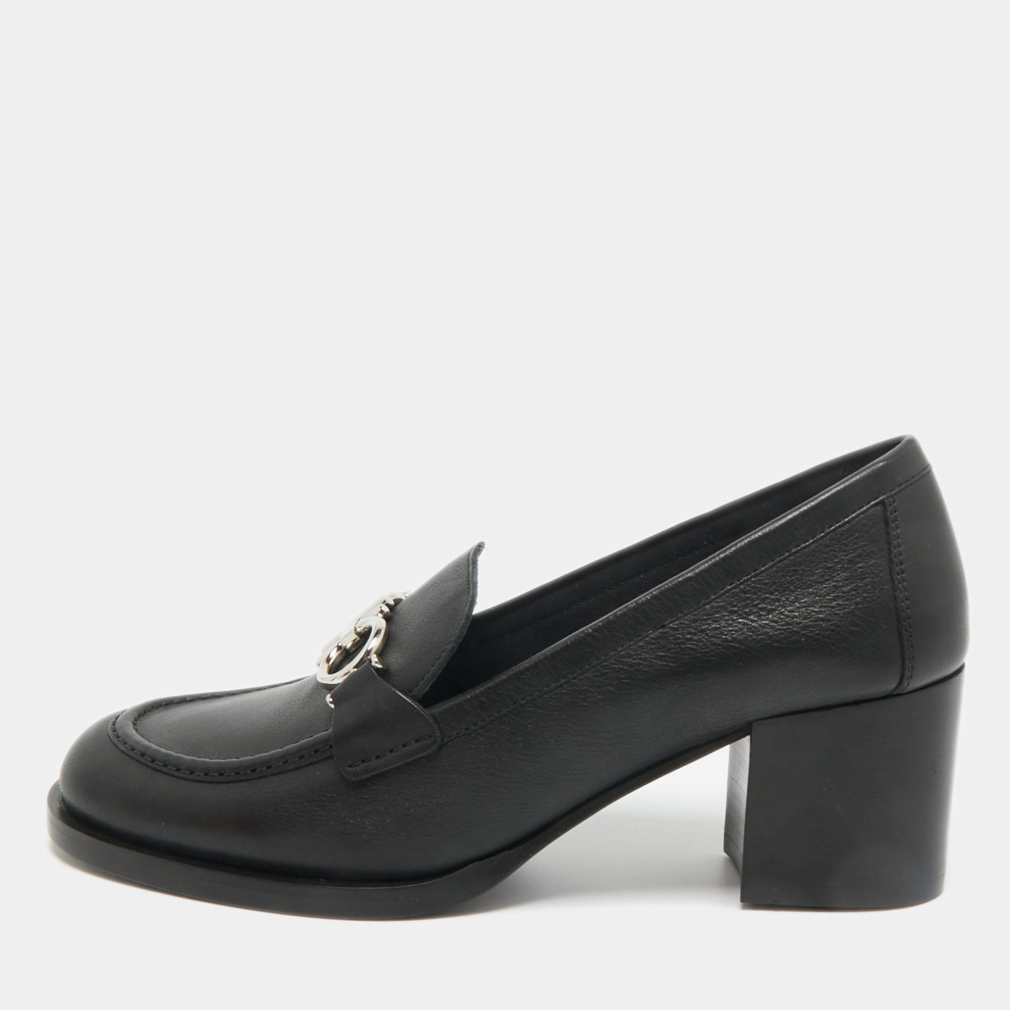 Pre Owned Salvatore Ferragamo Black Leather Rolo Gancini Pumps Size 37