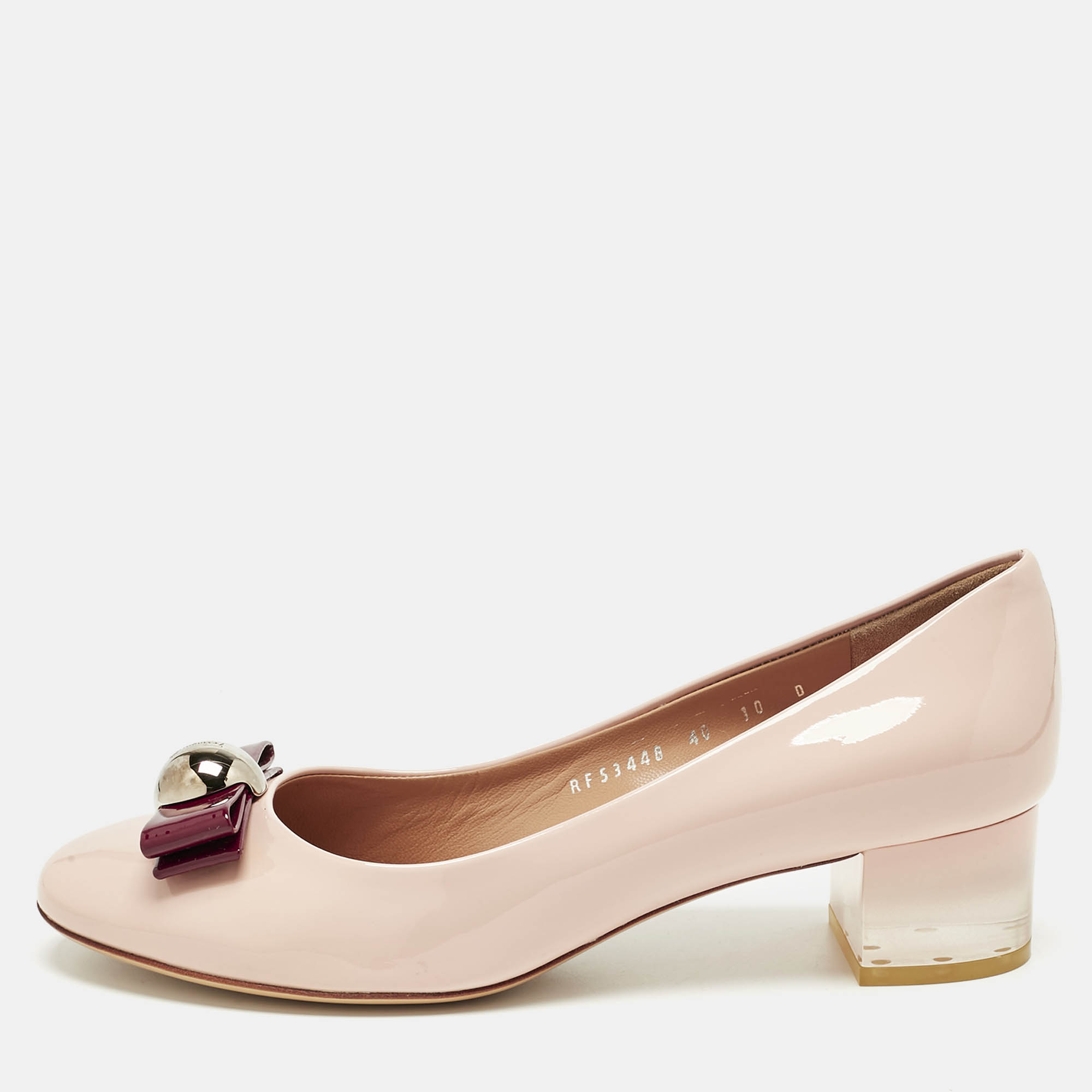 Pre Owned Salvatore Ferragamo Pink/Red Patent Leather Fiammetta Pumps Size 40.5