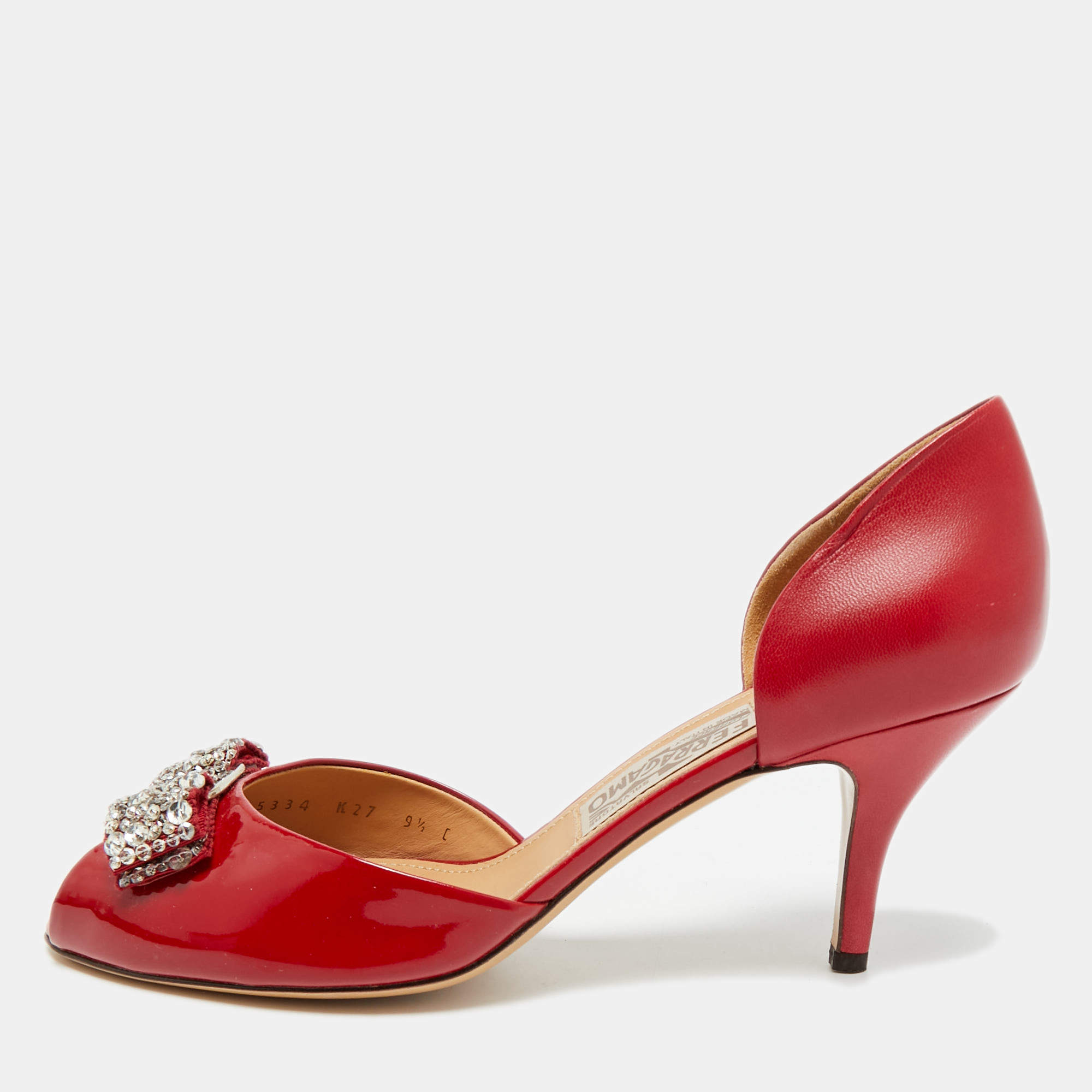مملوكة مسبقًا Salvatore Ferragamo Belinda Size 40 Red Patent and Leather D'orsay Pumps