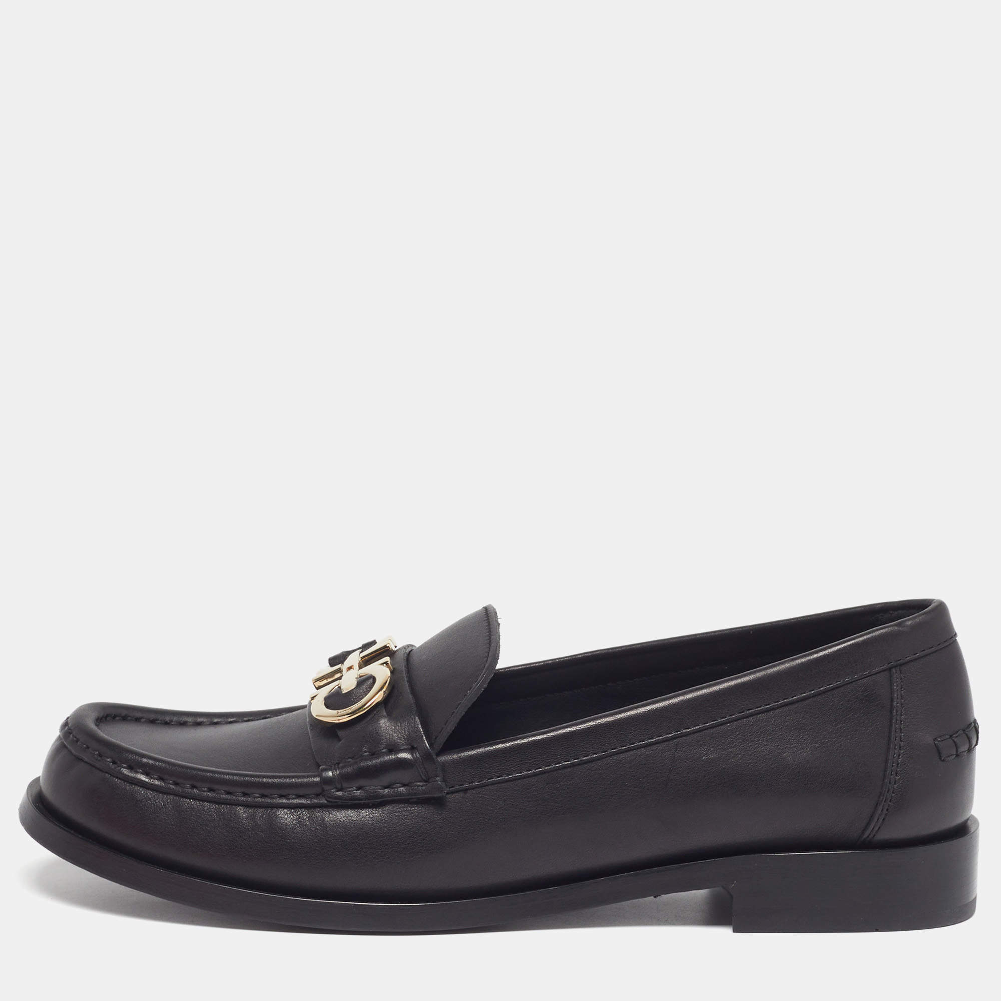 Pre Owned حذاء لوفرز سالفاتوري فيراغامو غانسيني جلد أسود سليب أون مقاس 39