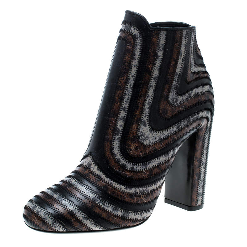 Salvatore Ferragamo Multicolor Leather Feeling Zig Zag Block Heel Ankle Boots Size 39.5