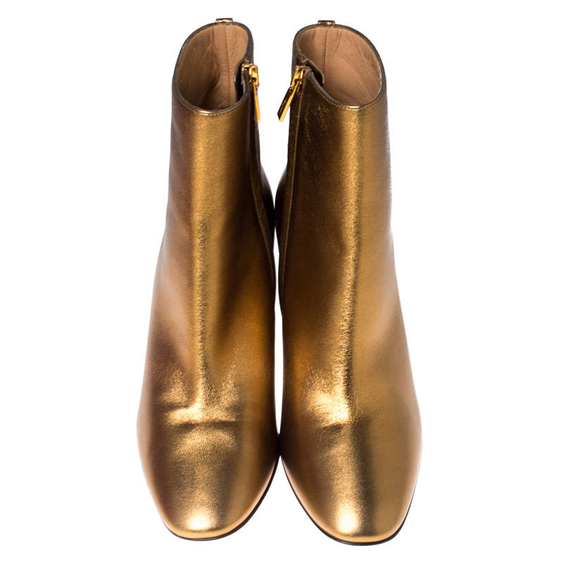 Salvatore Ferragamo Metallic Gold Leather Ankle Boots Size 36.5