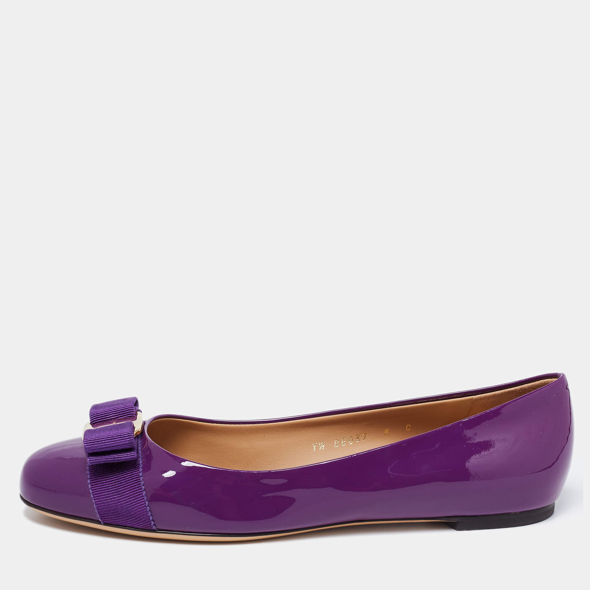 Pre Owned Salvatore Ferragamo Purple Patent Leather Varina Ballet Flats Size 38.5