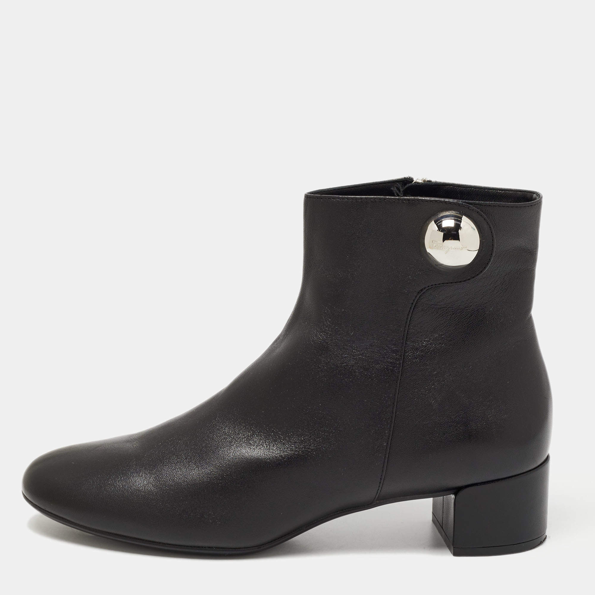 Pre Owned Salvatore Ferragamo Black Leather Figaro Ankle Boots Size 38