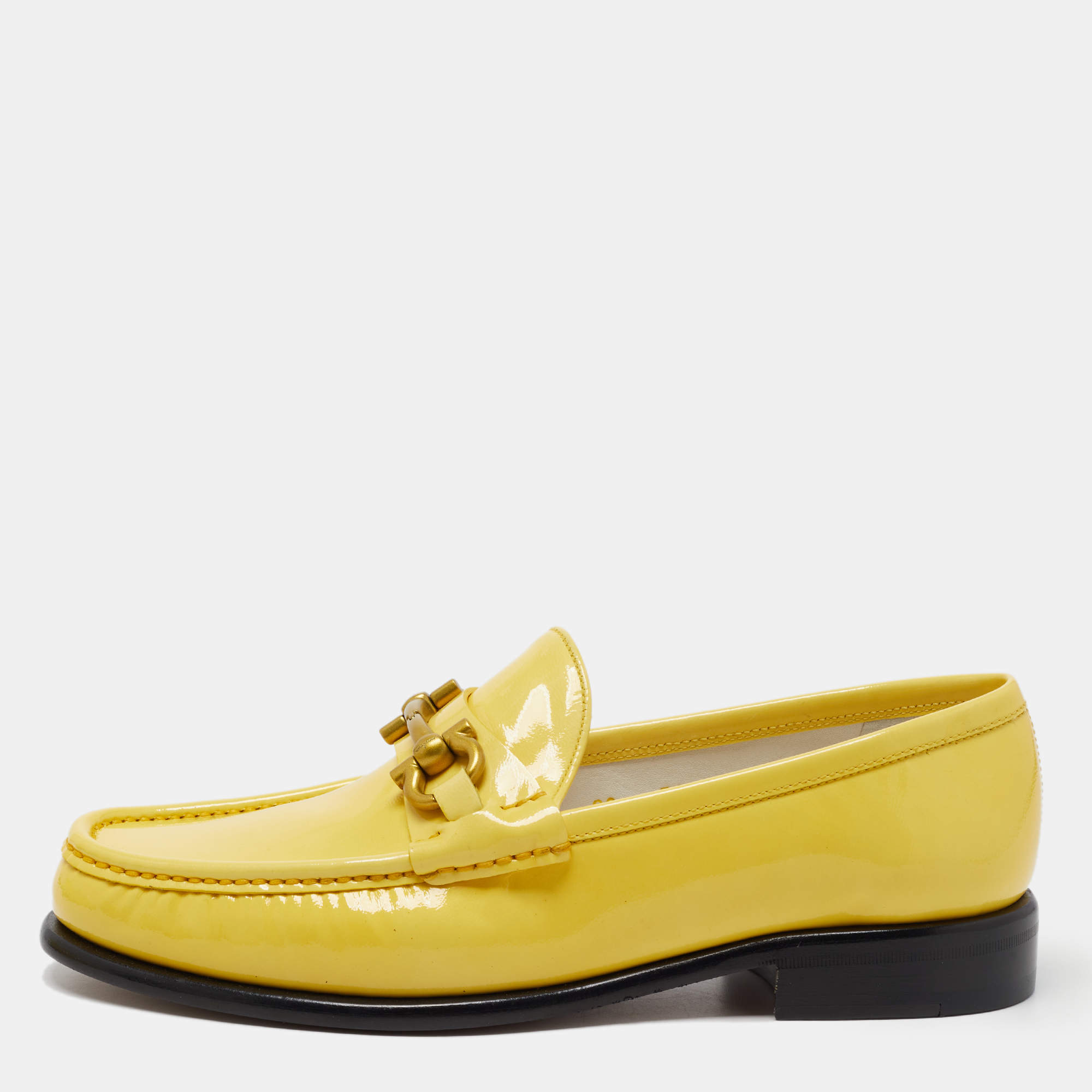 Pre Owned Salvatore Ferragamo Yellow Patent Leather Mason Loafers Size 38.5