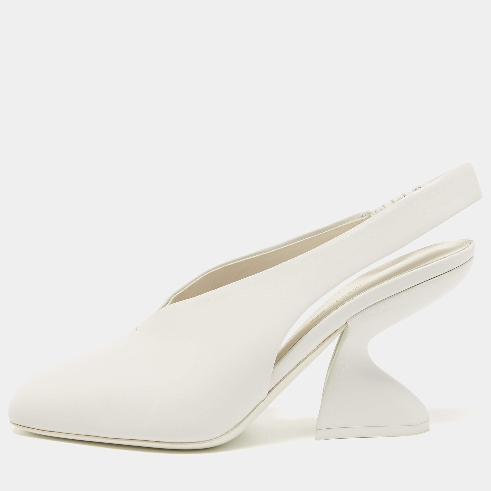 Pre Owned Salvatore Ferragamo White Leather Sloane Slingback Pumps Size 39