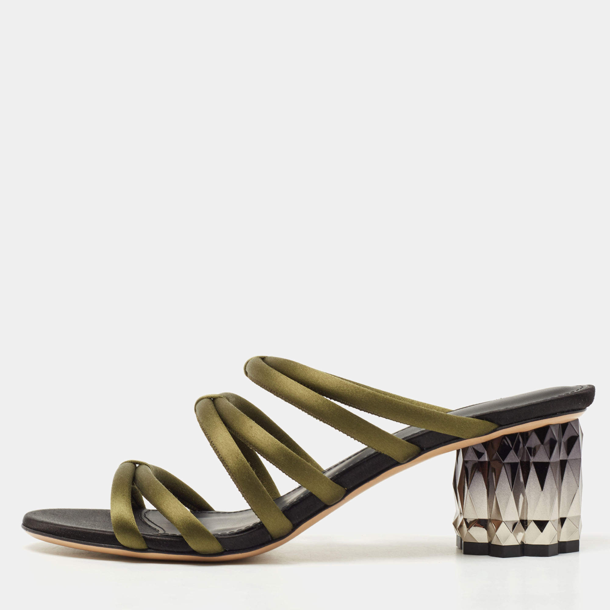 Pre Owned Salvatore Ferragamo Green Satin Slide Sandals Size 39.5