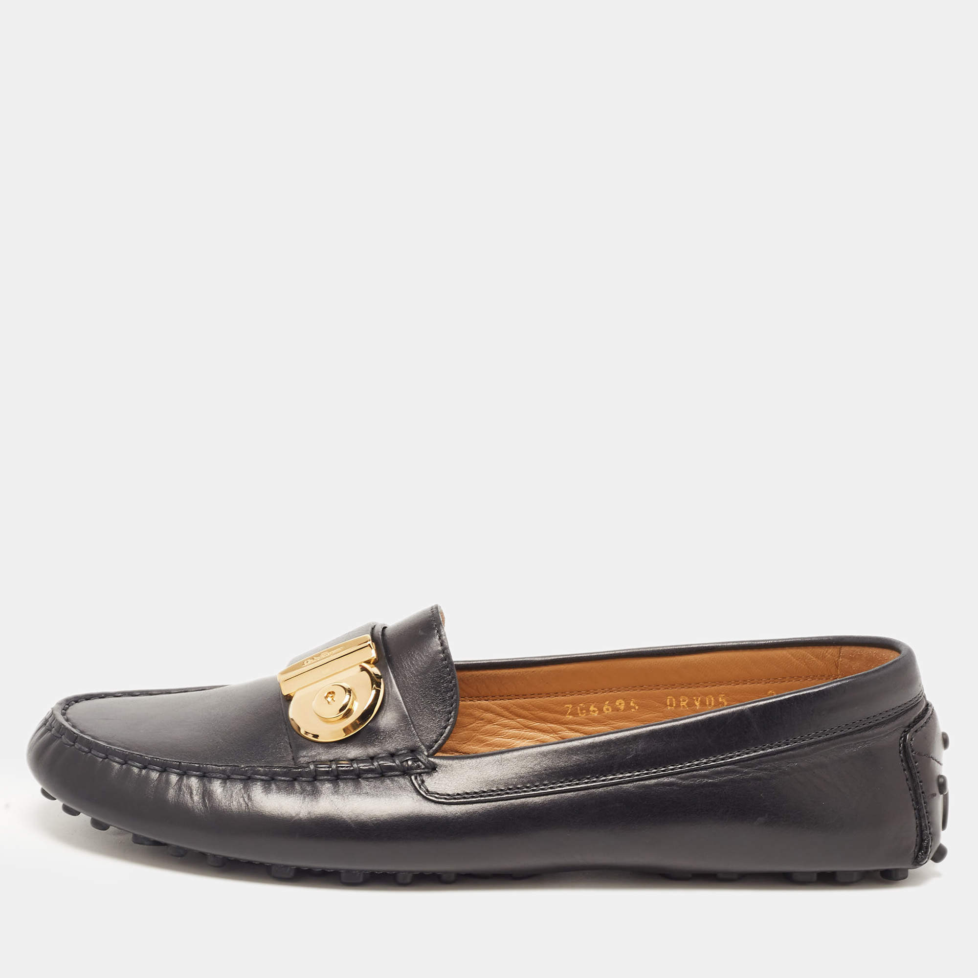 Pre Owned Salvatore Ferragamo Black Leather Slip On Loafers Size 39.5