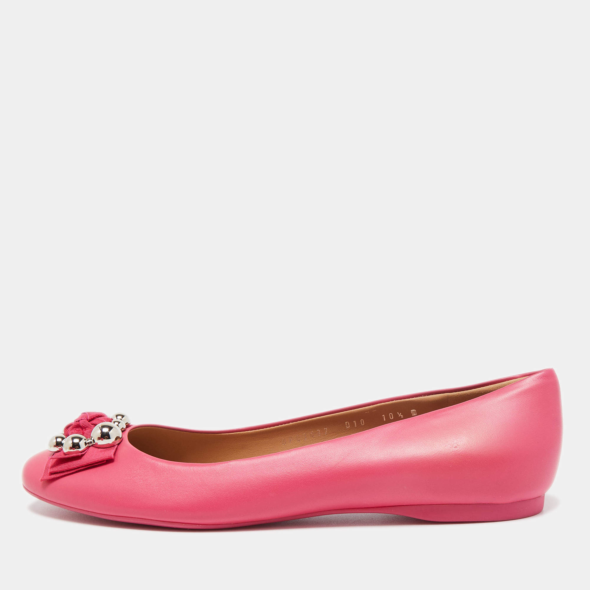 Pre Owned Salvatore Ferragamo Pink Leather Ballet Flats Size 41