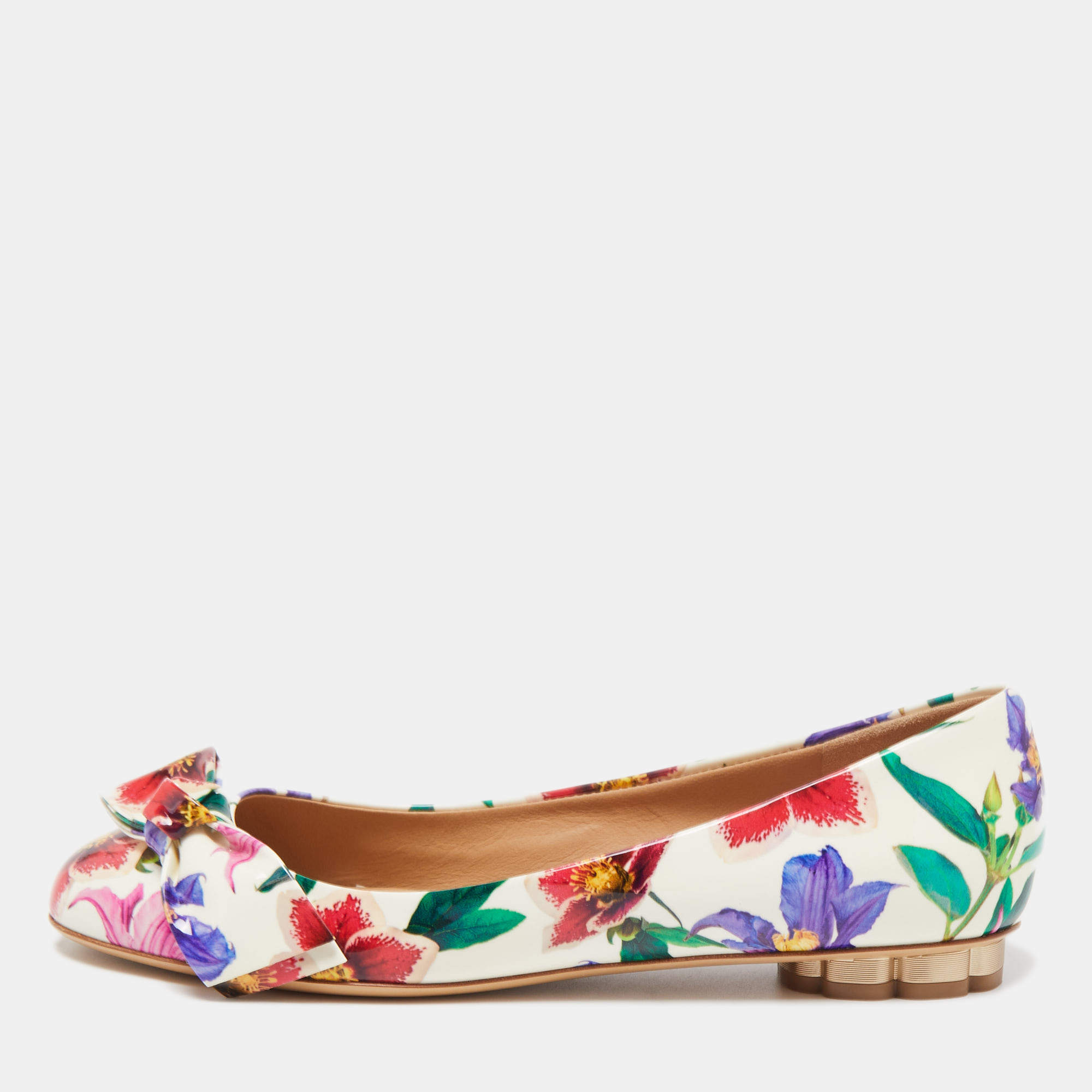 Salvatore Ferragamo Multicolor Patent Avola Ballet Flats Size 37