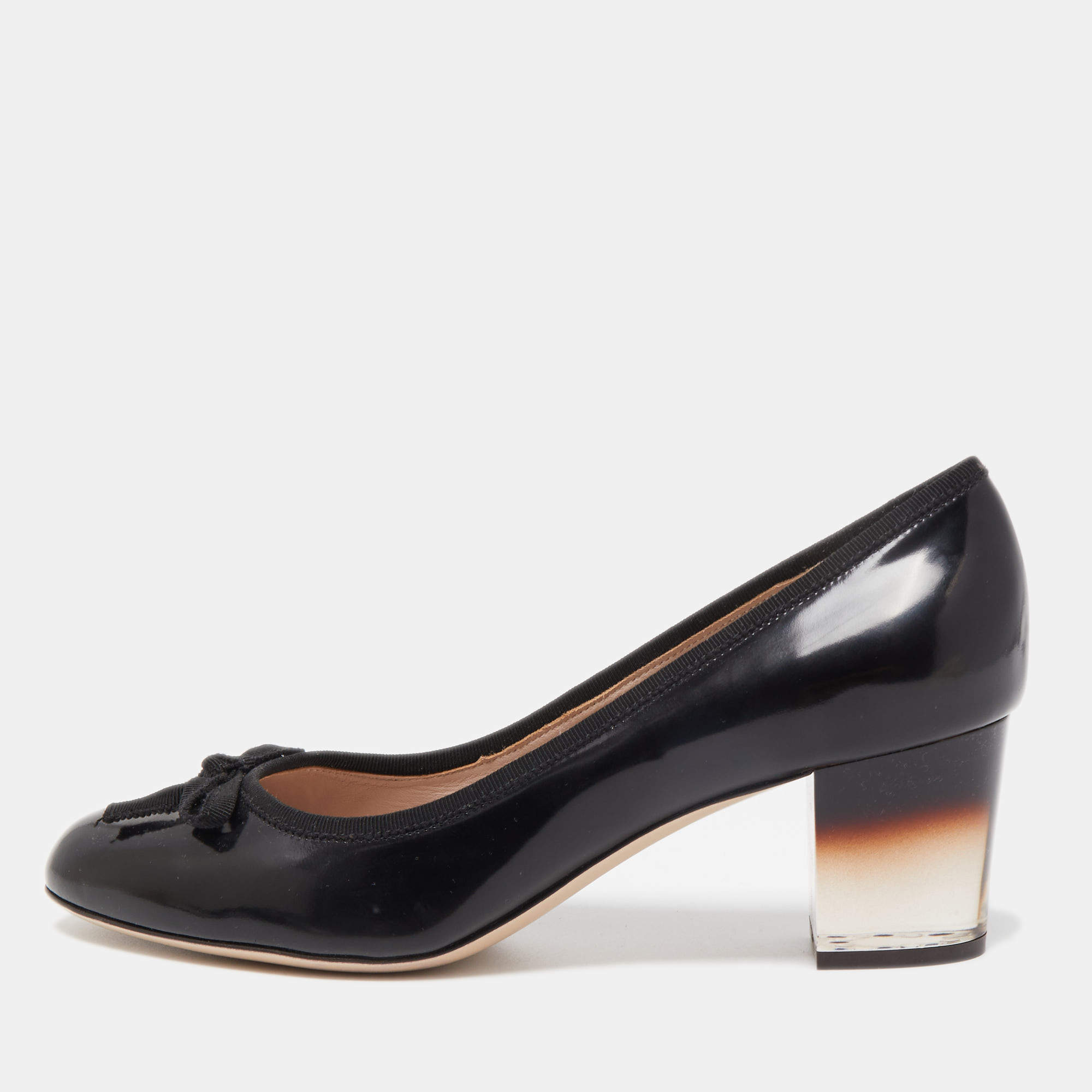 Salvatore Ferragamo Black Patent Leather Block Heel Pumps Size