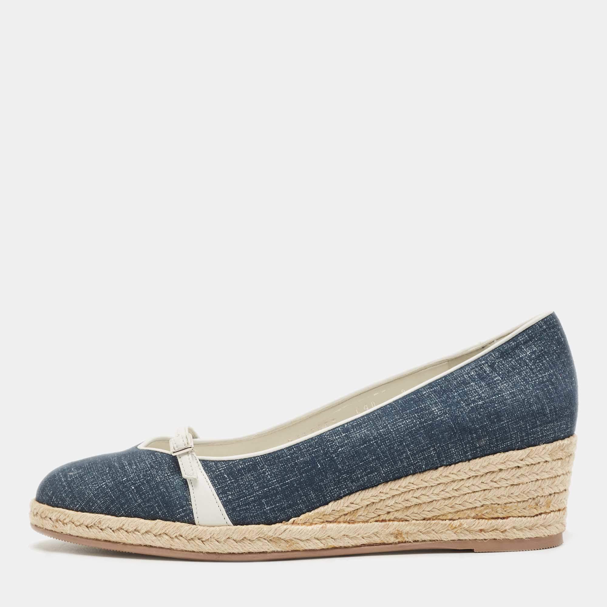 Pre Owned Salvatore Ferragamo Blue Demin Audrey Wedges Pumps Size 40