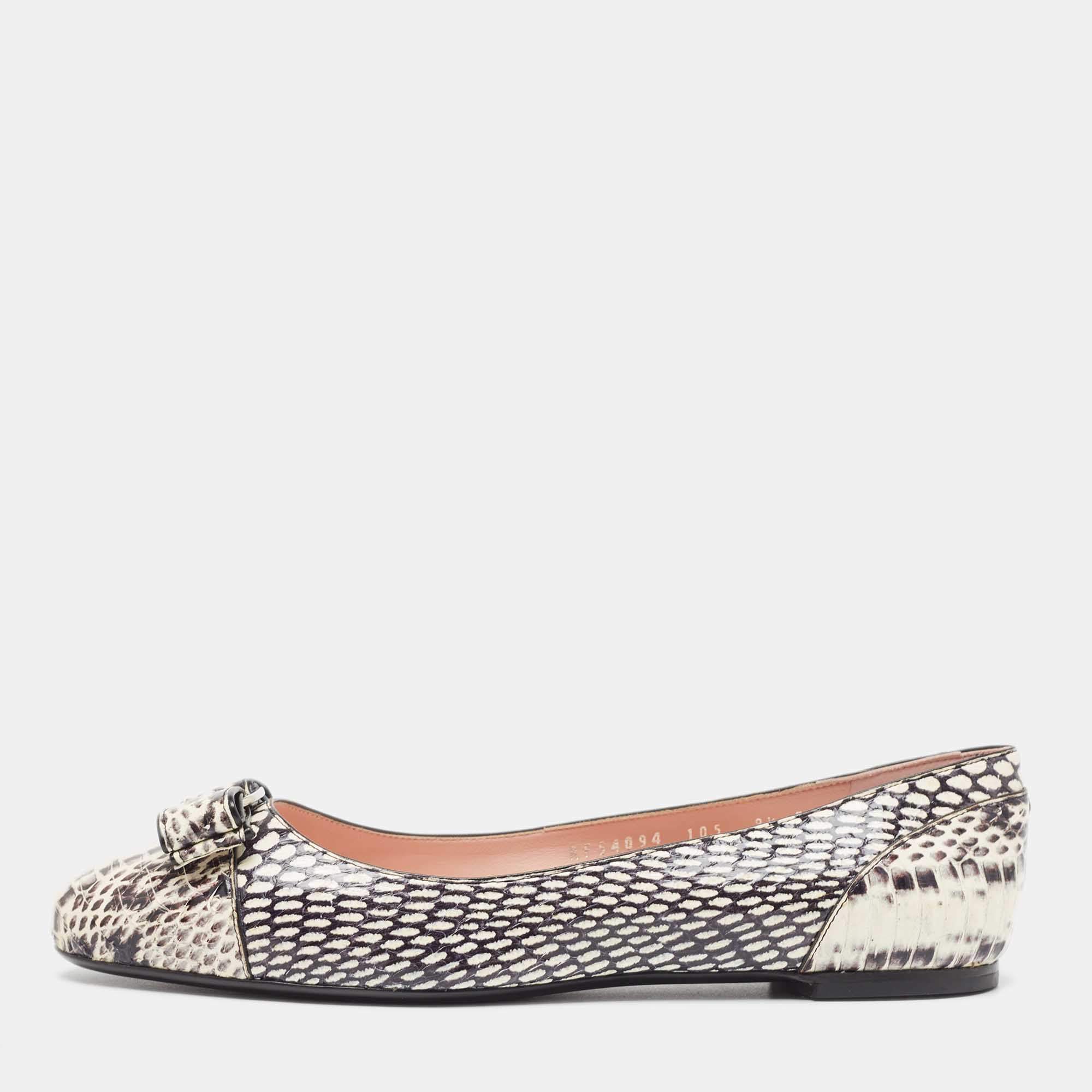 Pre Owned Salvatore Ferragamo Two Tone Python Varina Bow Ballet Flats Size 40