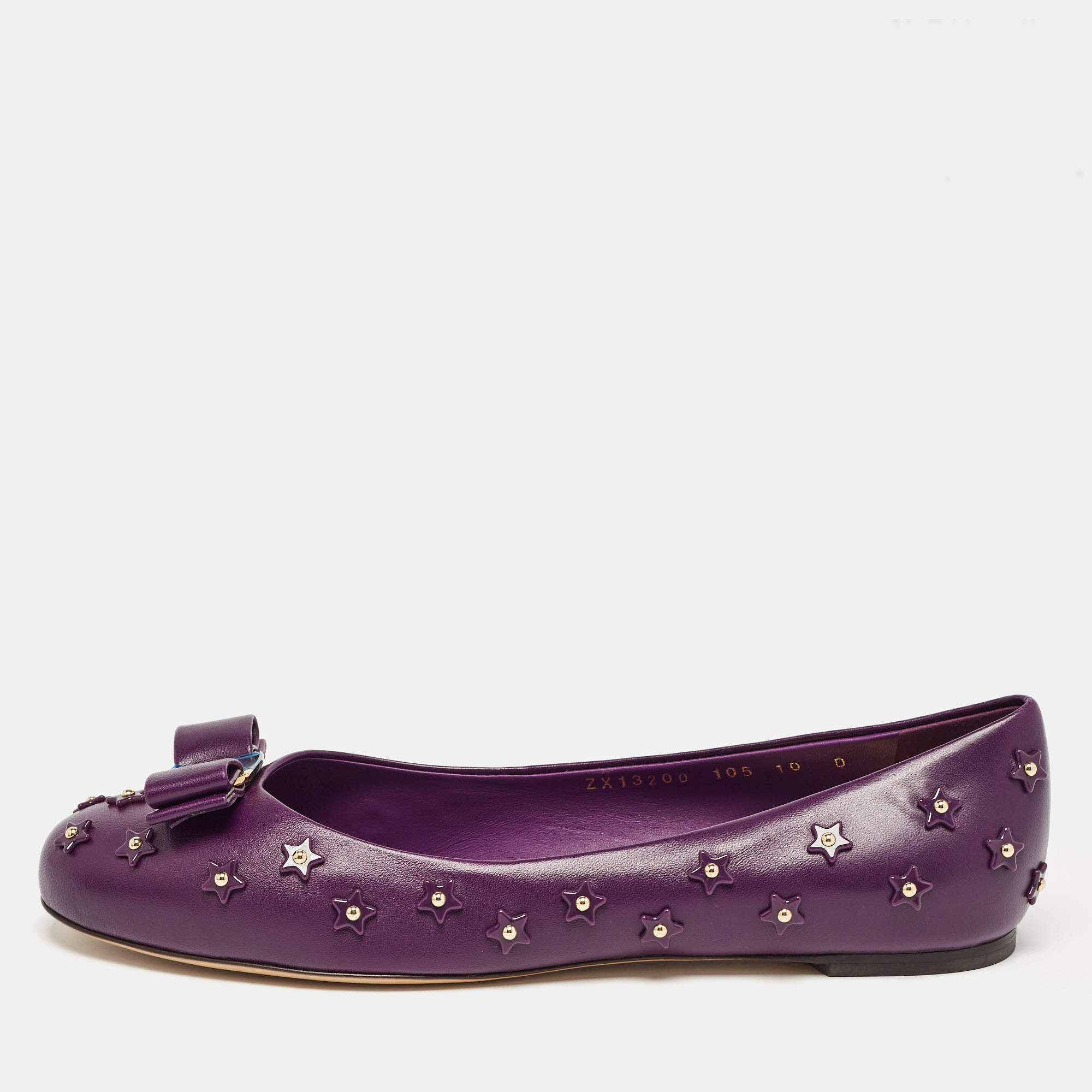 مملوكة مسبقًا Salvatore Ferragamo Purple Leather Vara Bow Ballet Flats Size 40.5