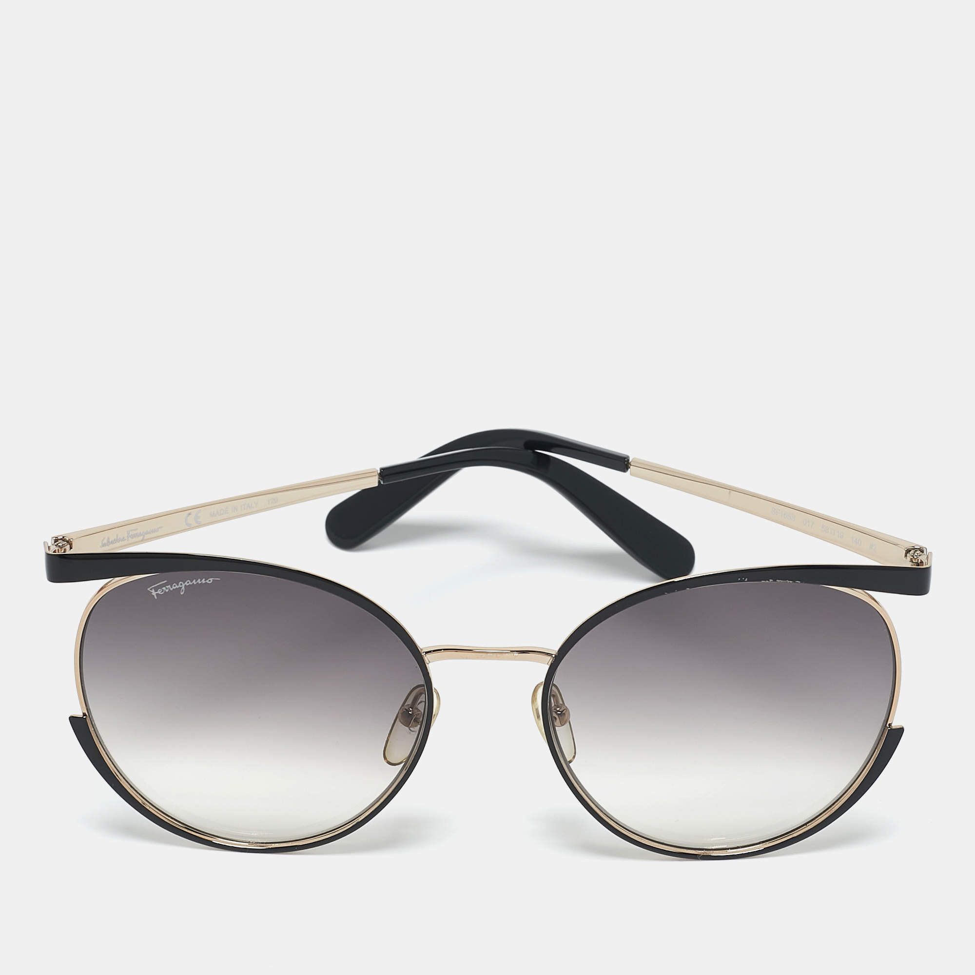 Pre Owned Salvatore Ferragamo Black/Gold Gradient SF 165 S Cat Eye Sunglasses