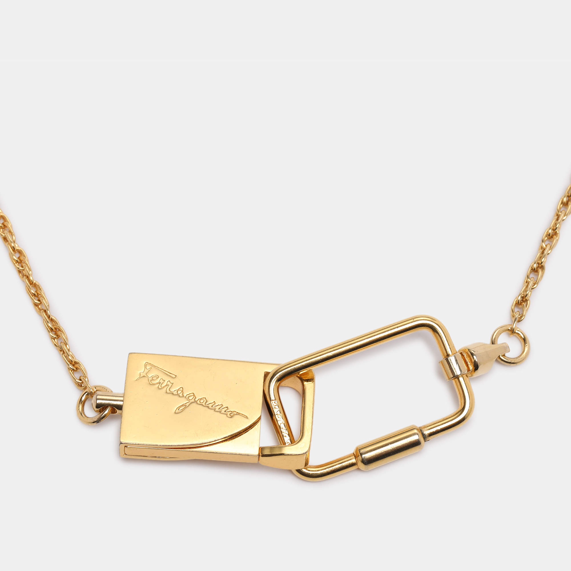 Pre Owned Salvatore Ferragamo Gold Tone Lock Pendant Necklace 
