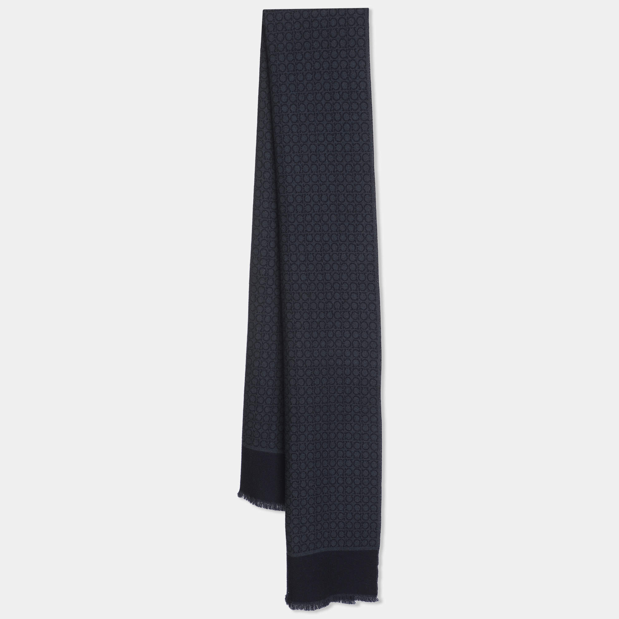 Pre Owned Salvatore Ferragamo Navy Blue Gancini Wool Muffler 