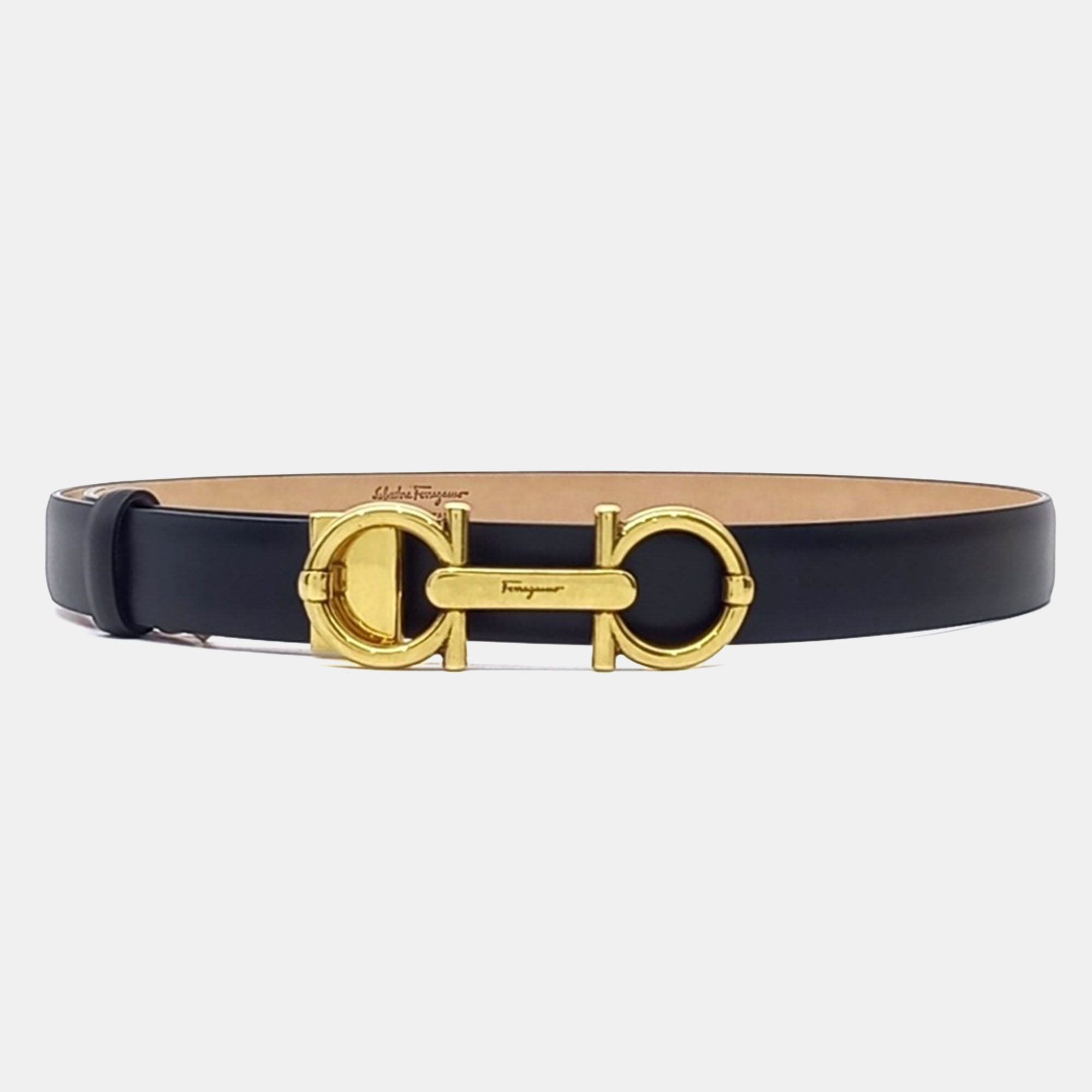Pre Owned Salvatore Ferragamo Leather Black Gancini belt