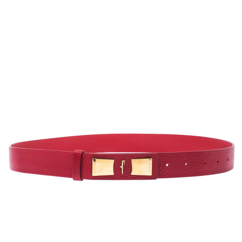 Pre Owned Salvatore Ferragamo Red Leather Belt Size 85CM