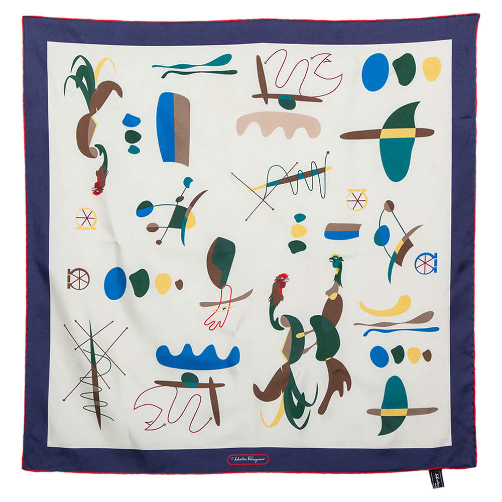 مملوكة مسبقًا وشاح سالفاتوري فيراغامو حرير طباعة طيور تجريدية متعددة الألواد