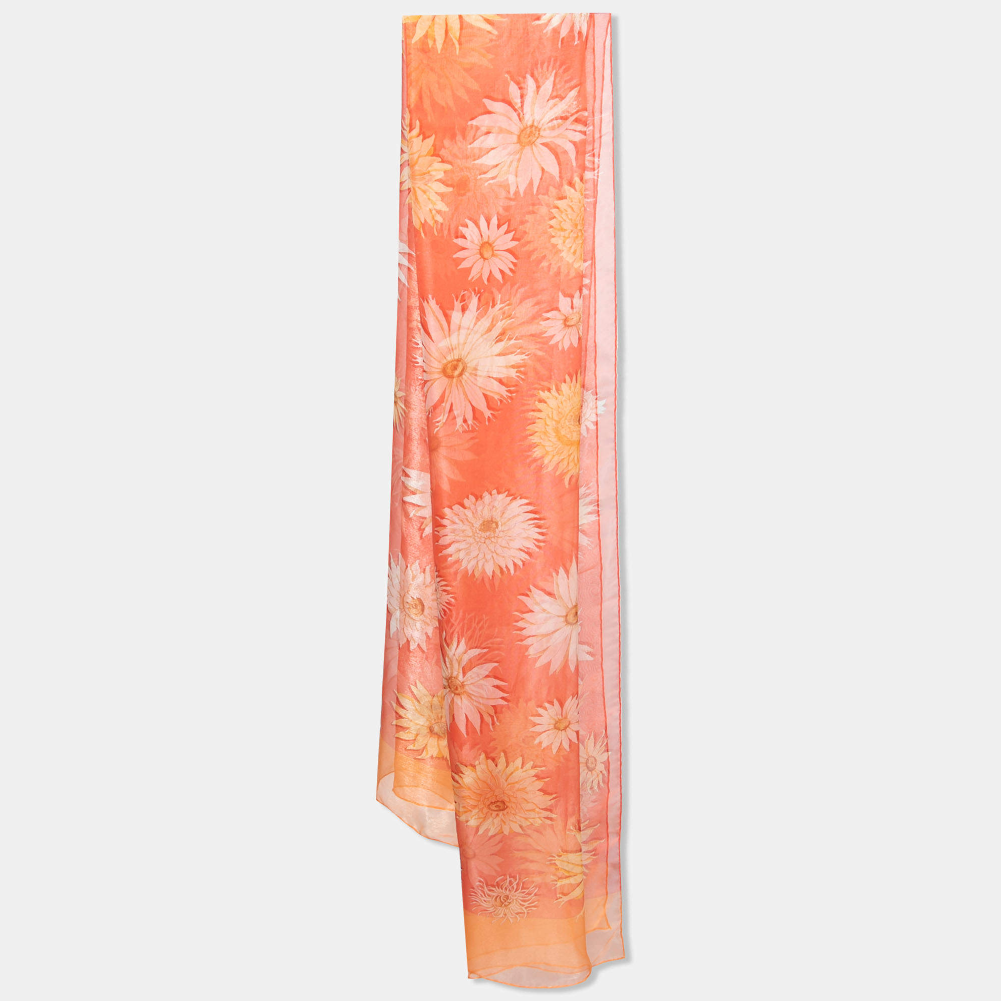 مملوكة مسبقًا Salvatore Ferragamo Coral Pink Floral Print Silk Blend Scarf