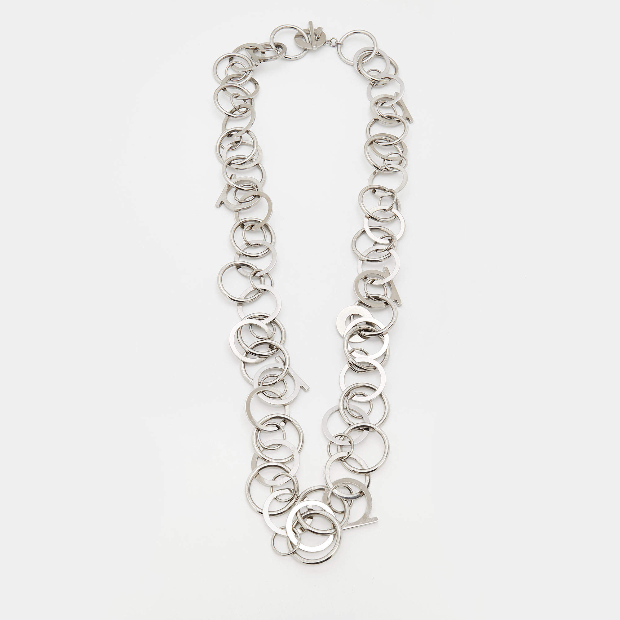 Salvatore Ferragamo Silver Tone Gancini Long Necklace