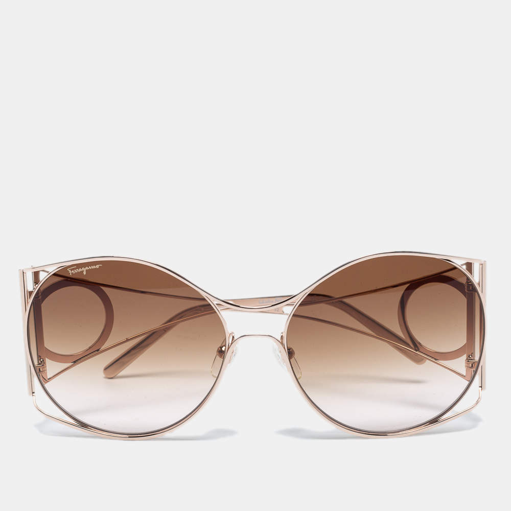 Pre Owned Salvatore Ferragamo Brown SF290S Gradient Round Sunglasses