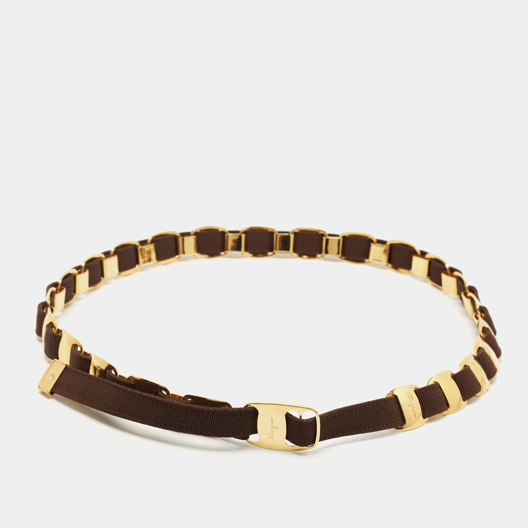 Salvatore Ferragamo Brown Fabric Chain Waist Belt 80CM